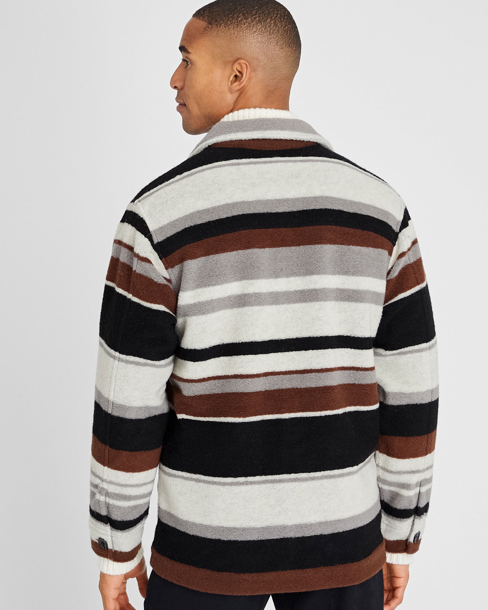 CLUB MONACO - Striped Brushed Wool Shirt Jacket - Ivory Mix