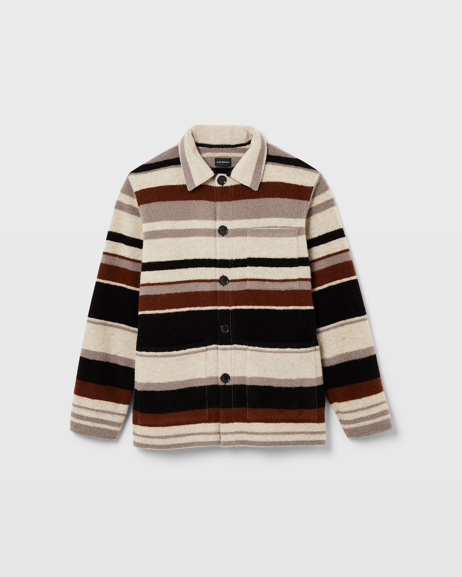CLUB MONACO - Striped Brushed Wool Shirt Jacket - Ivory Mix