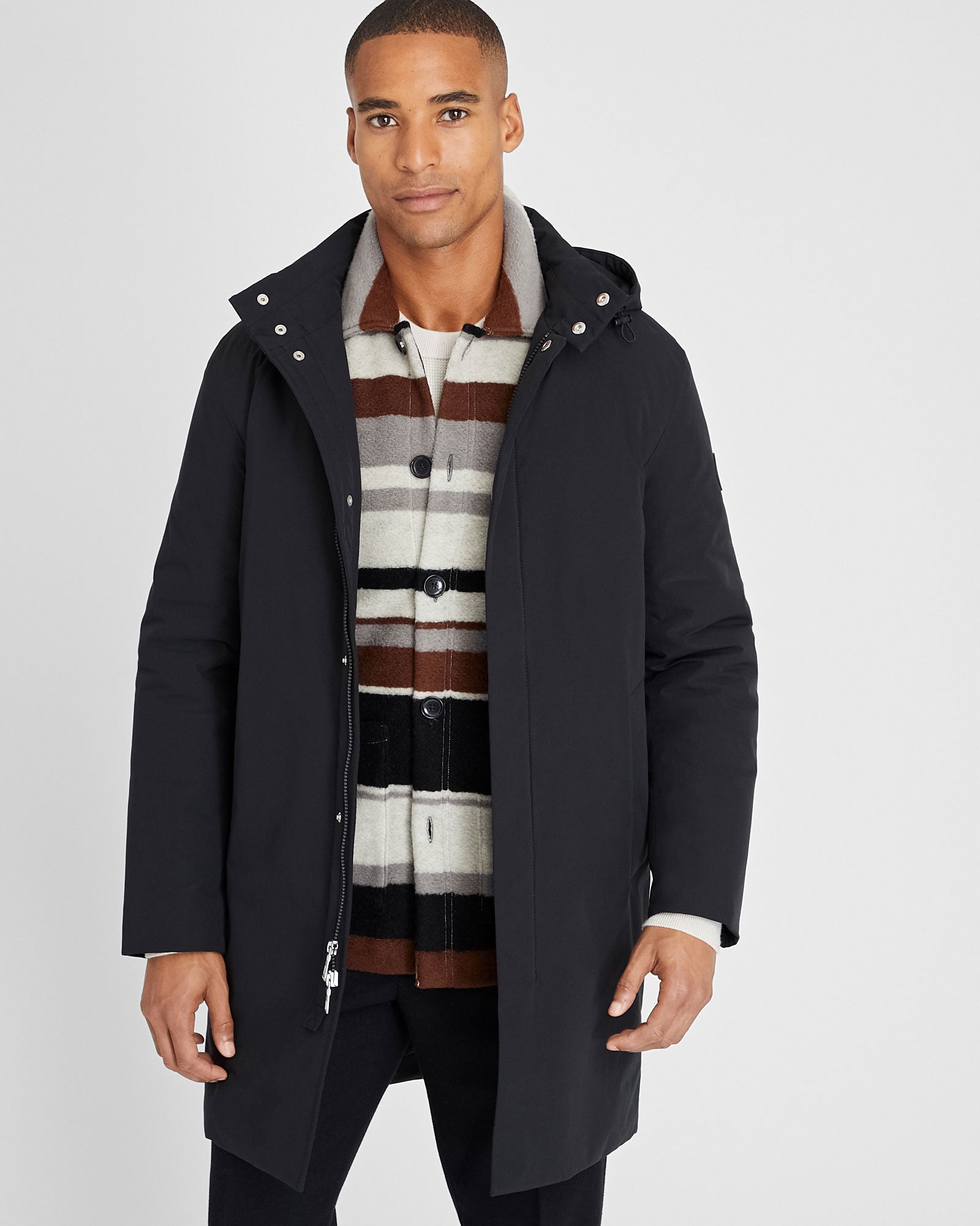 CLUB MONACO - Striped Brushed Wool Shirt Jacket - Ivory Mix