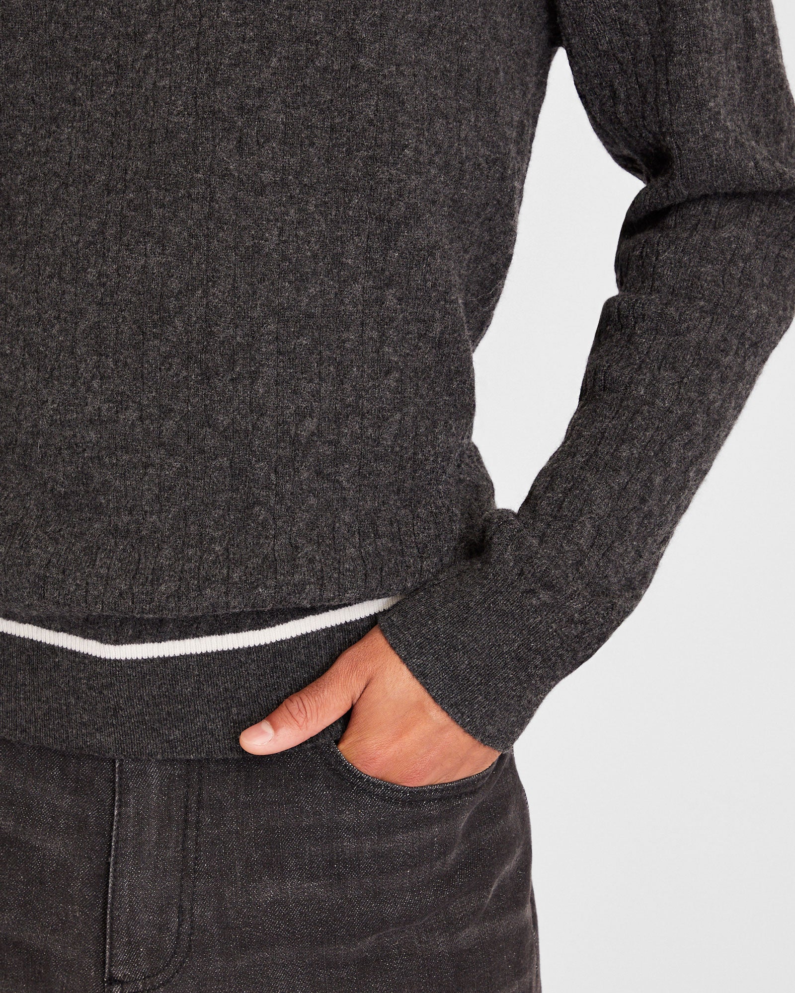 CLUB MONACO - Cable Tipped Crewneck - Charcoal