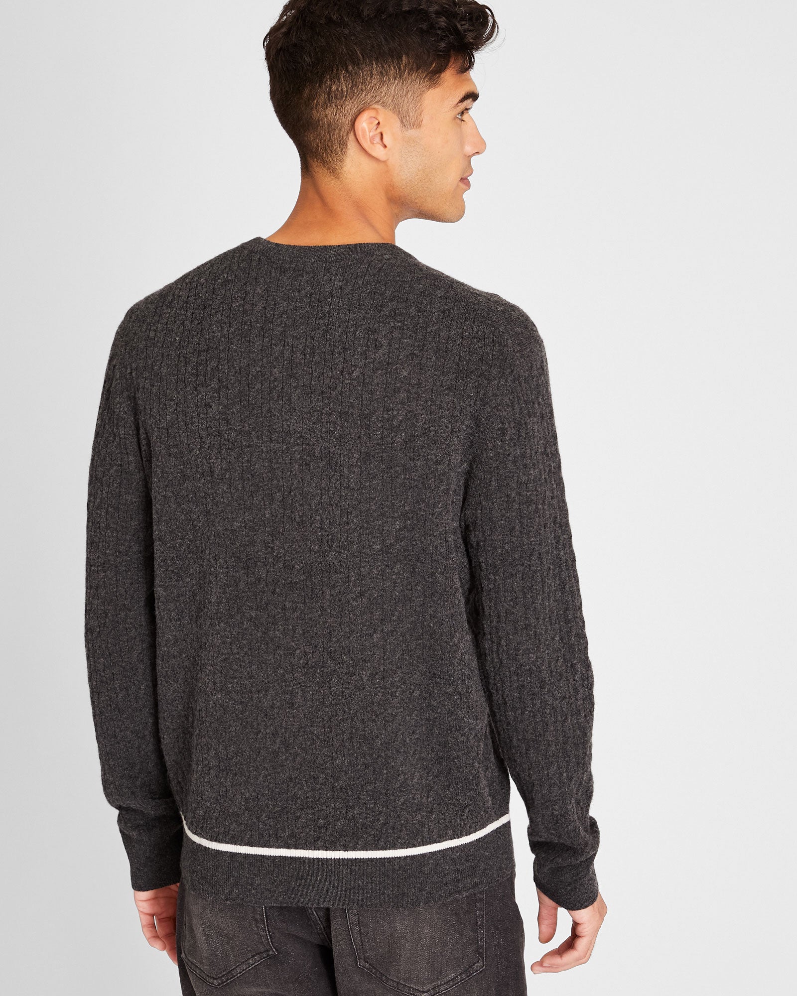 CLUB MONACO - Cable Tipped Crewneck - Charcoal