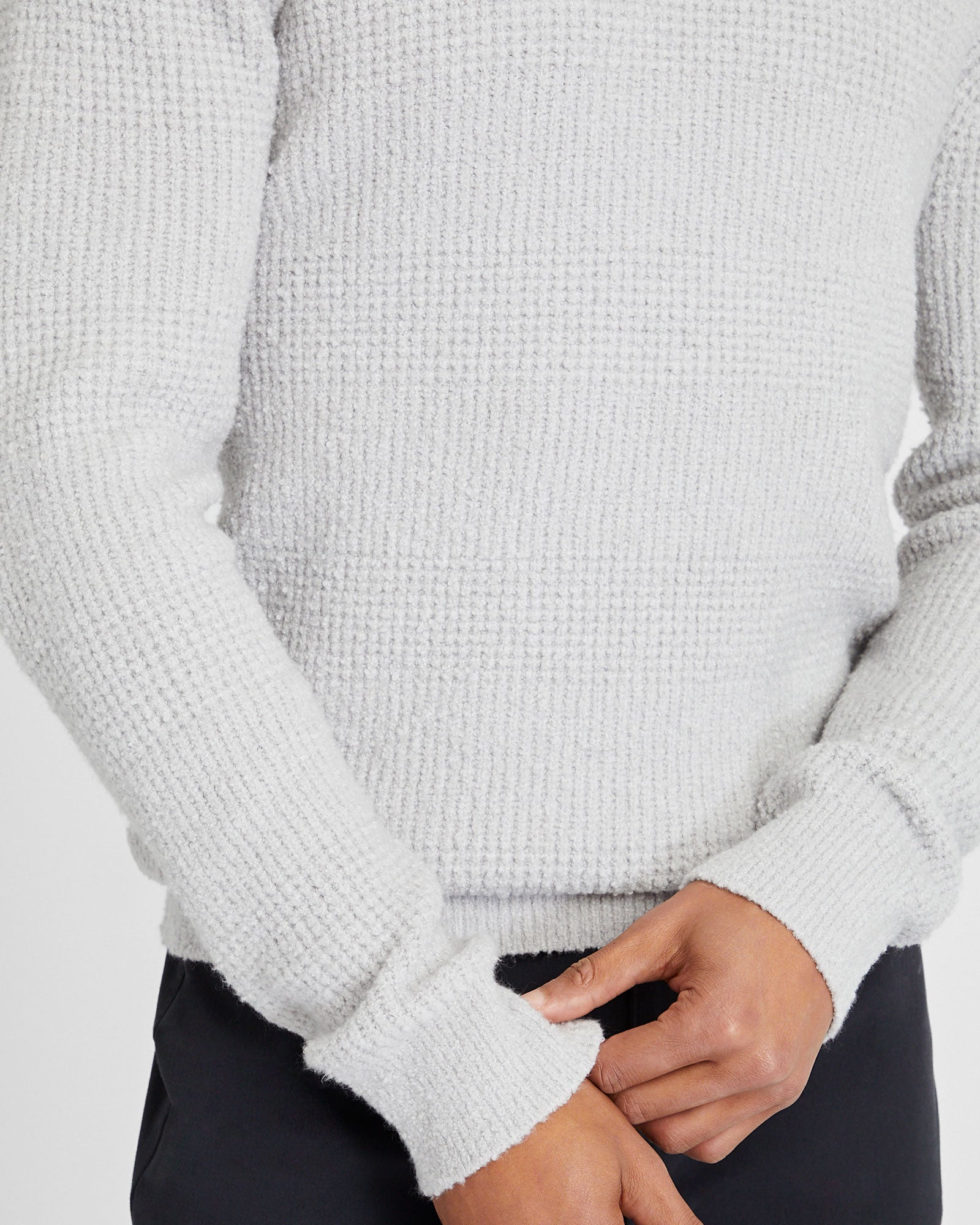 CLUB MONACO - Bouclé Waffle Stitch Crewneck - Stripe - Natural