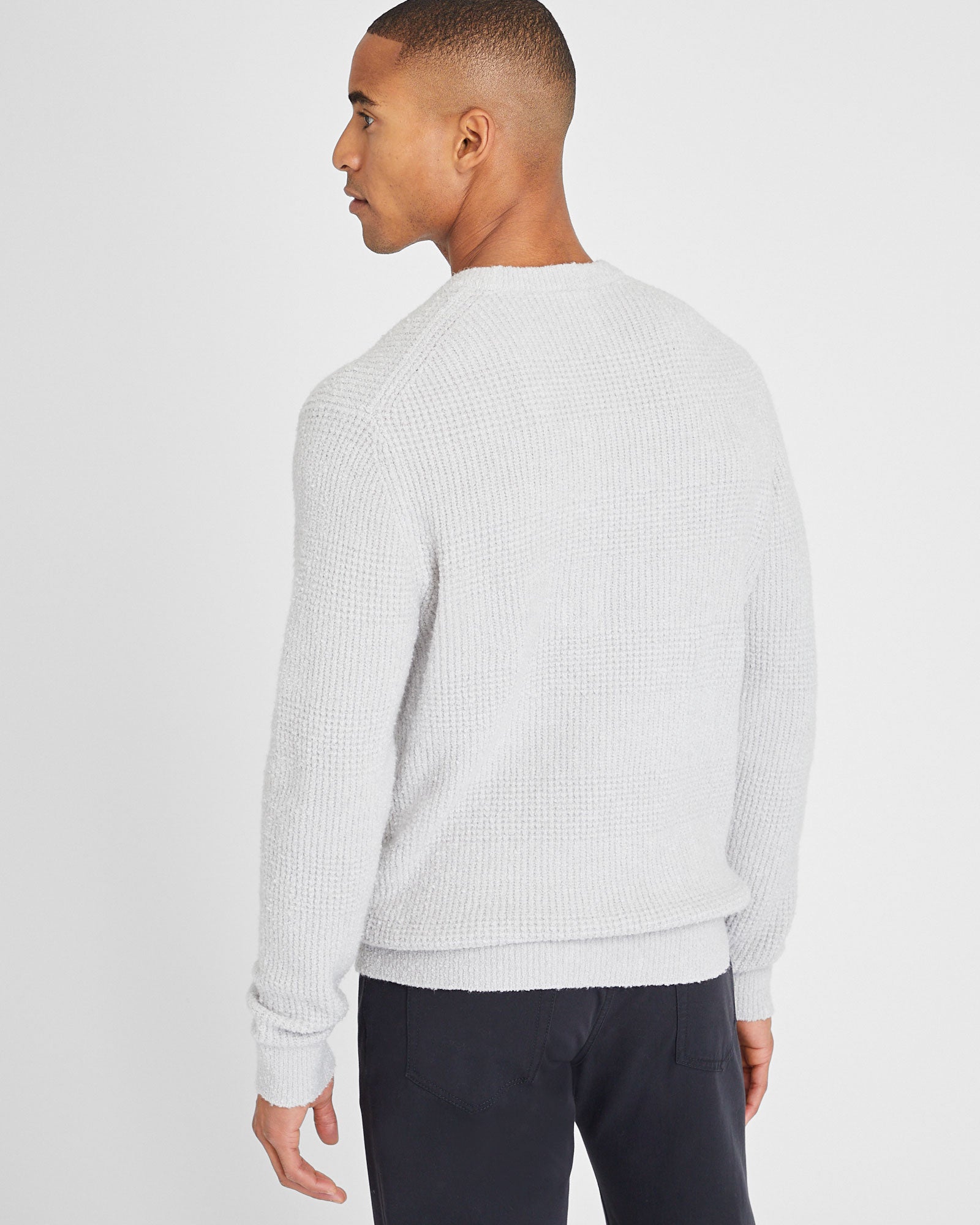 CLUB MONACO - Bouclé Waffle Stitch Crewneck - Stripe - Natural