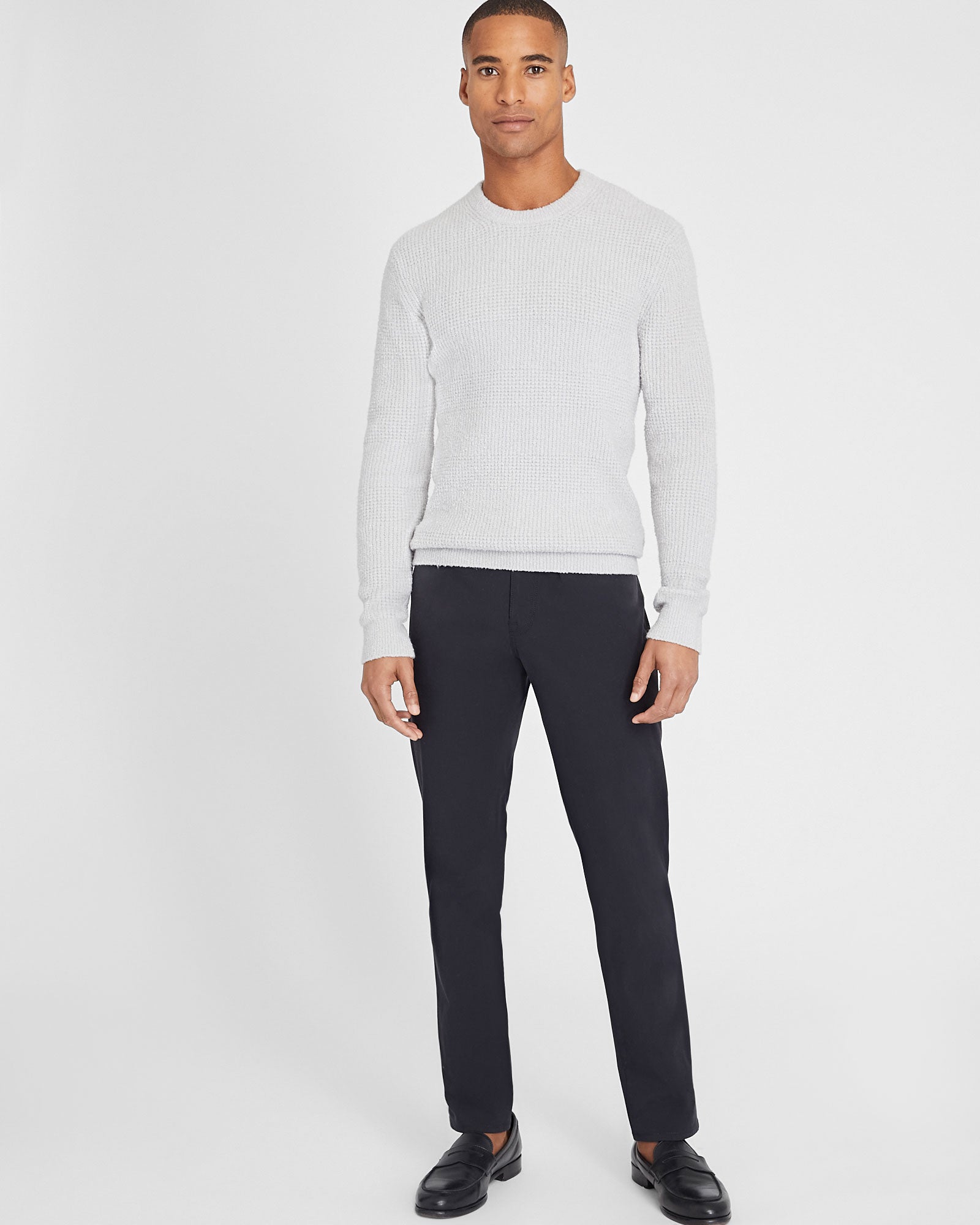CLUB MONACO - Bouclé Waffle Stitch Crewneck - Stripe - Natural