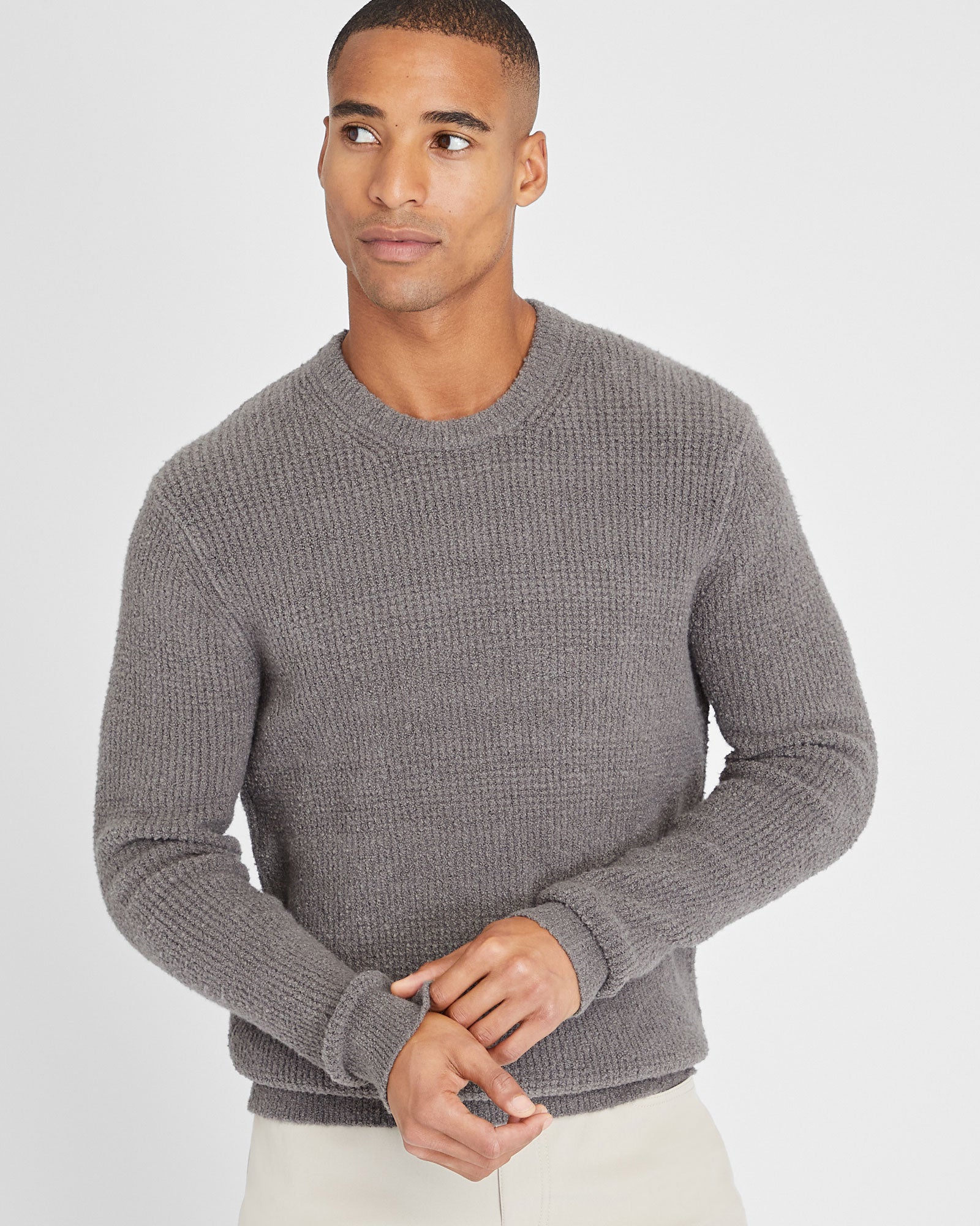 CLUB MONACO - Bouclé Waffle Stitch Crewneck - Blue