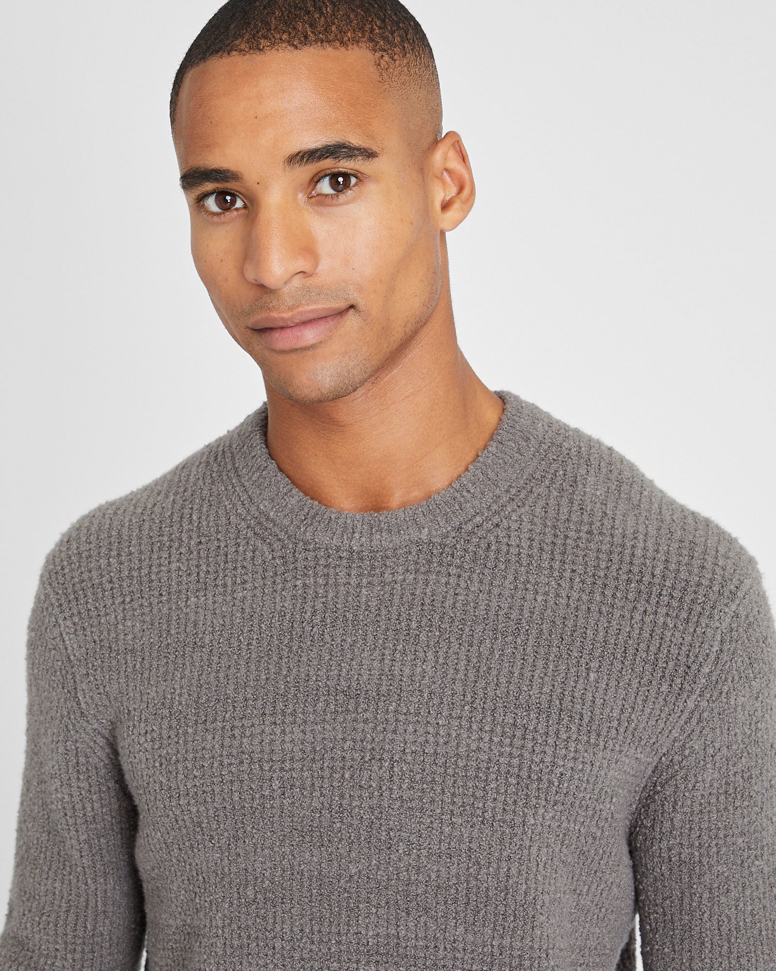 CLUB MONACO - Bouclé Waffle Stitch Crewneck - Blue