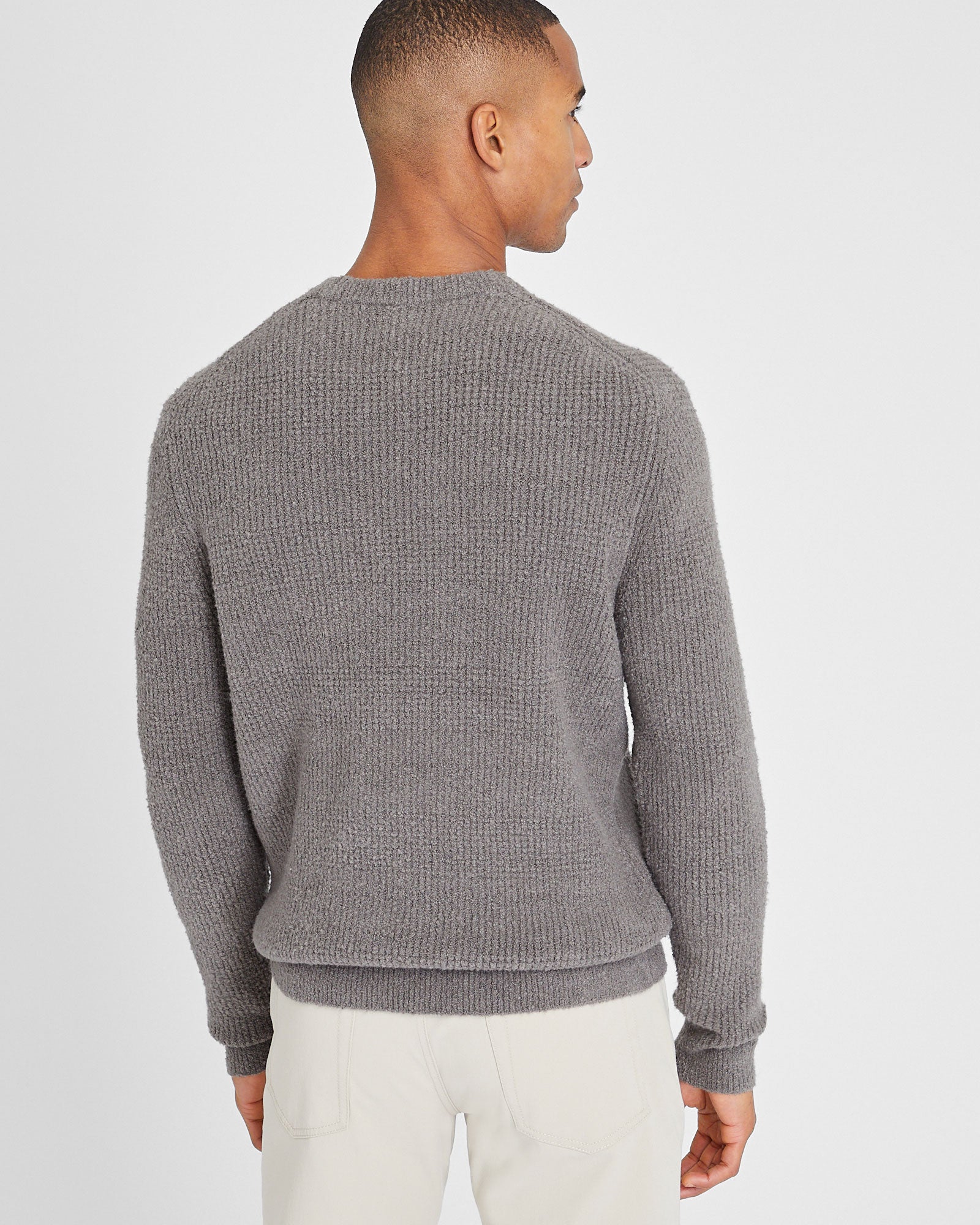 CLUB MONACO - Bouclé Waffle Stitch Crewneck - Blue