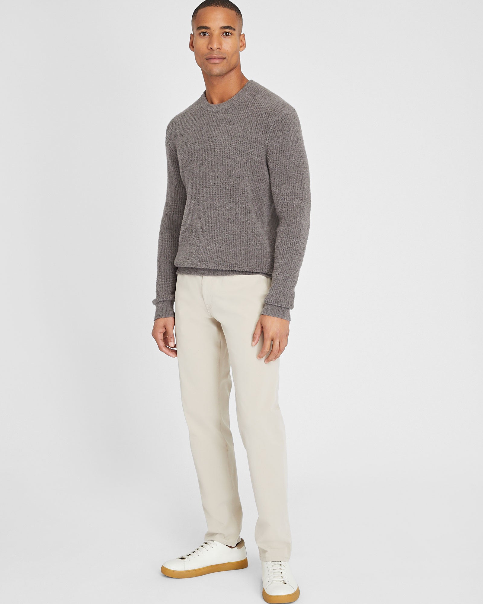 CLUB MONACO - Bouclé Waffle Stitch Crewneck - Blue