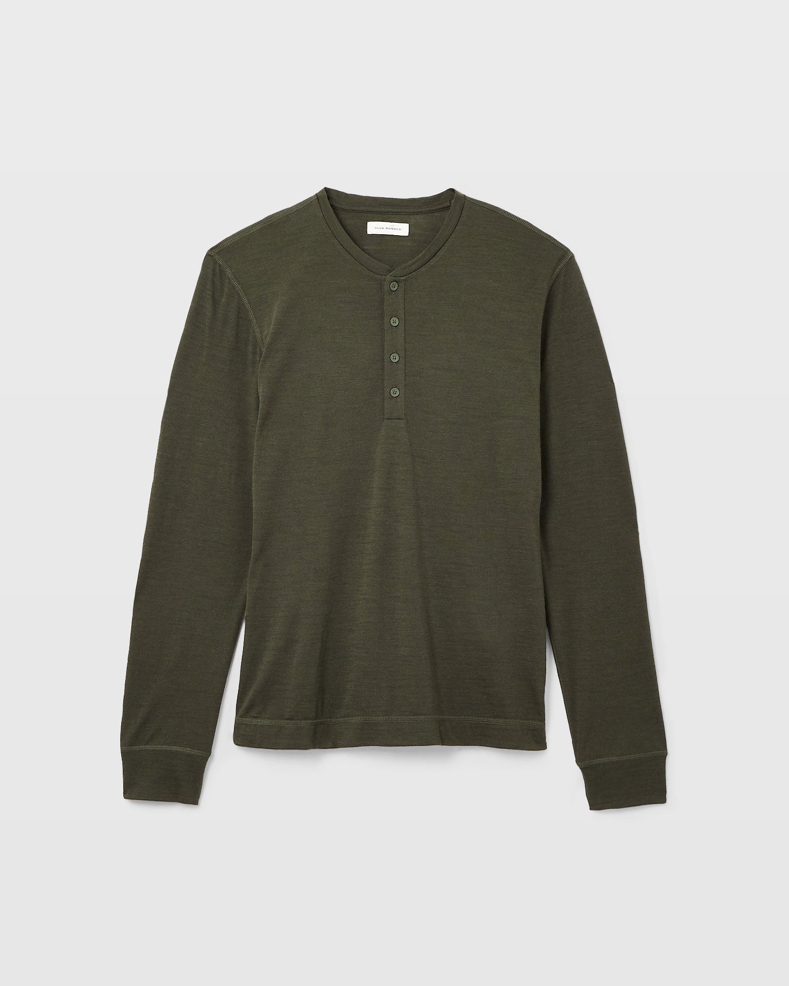 CLUB MONACO - Refined Wool Long Sleeve Henley - Olive