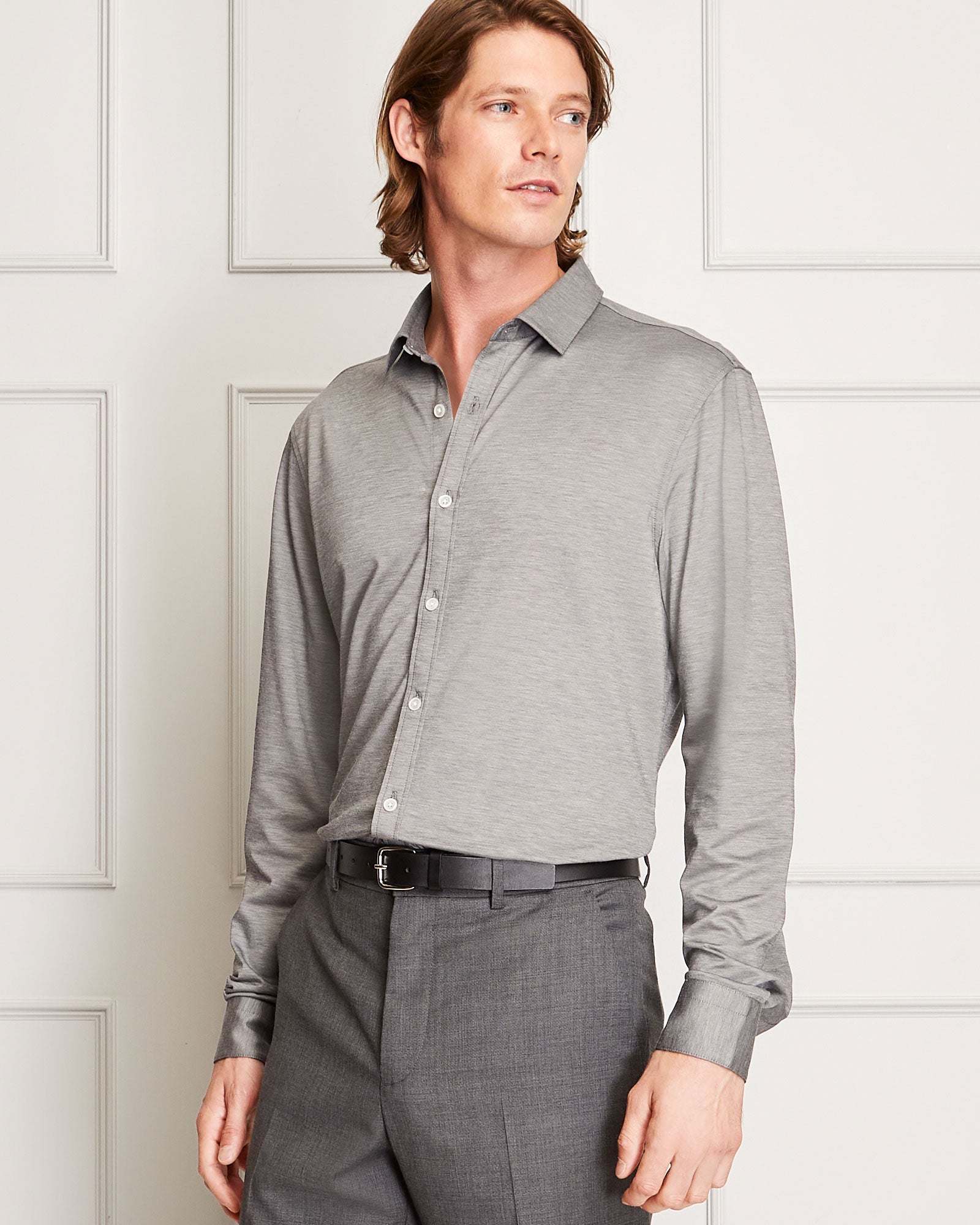 CLUB MONACO - Chemise en tricot japonais - Mélange Gris