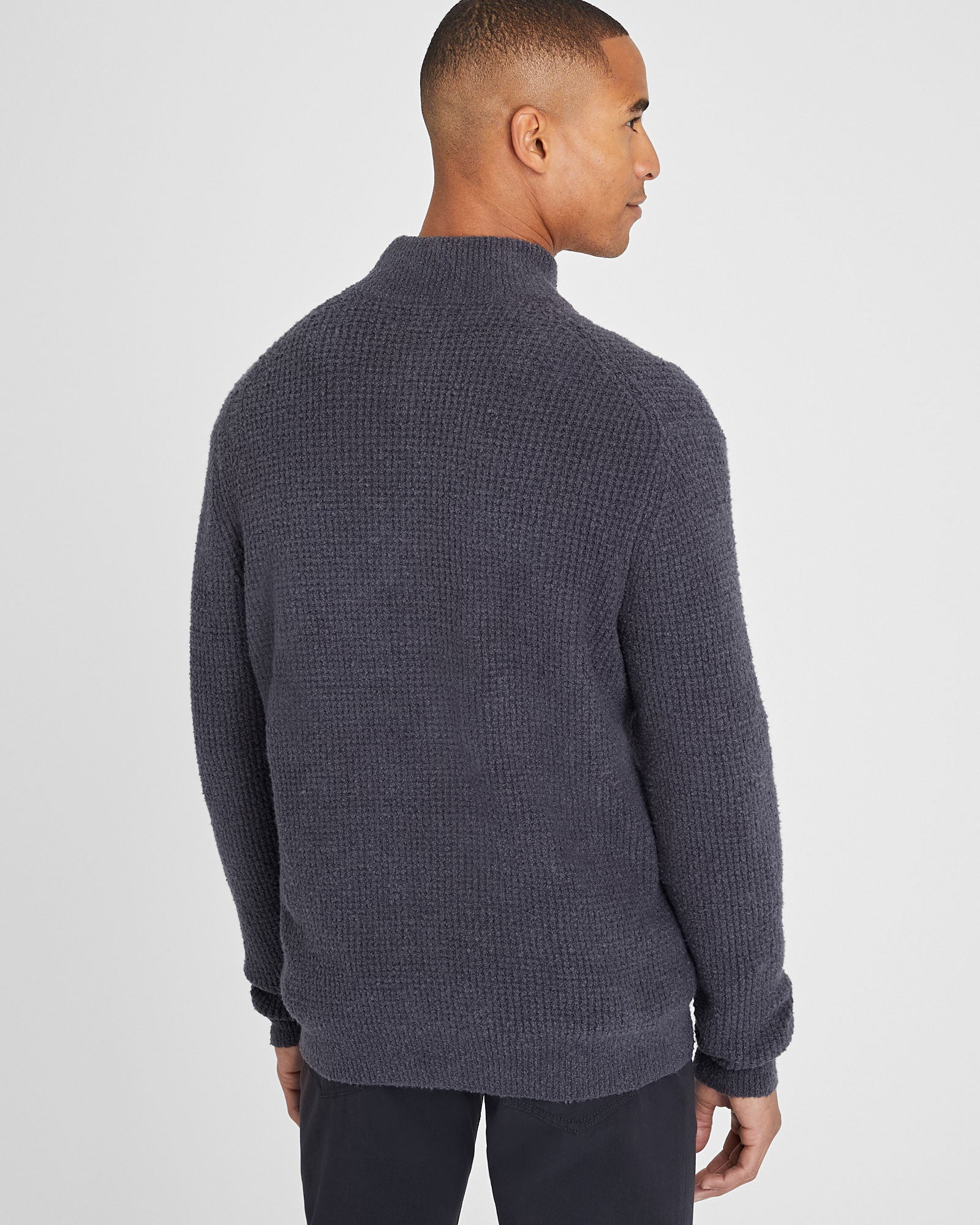 CLUB MONACO - Bouclé Waffle Stitch Full Zip Sweater - Blue