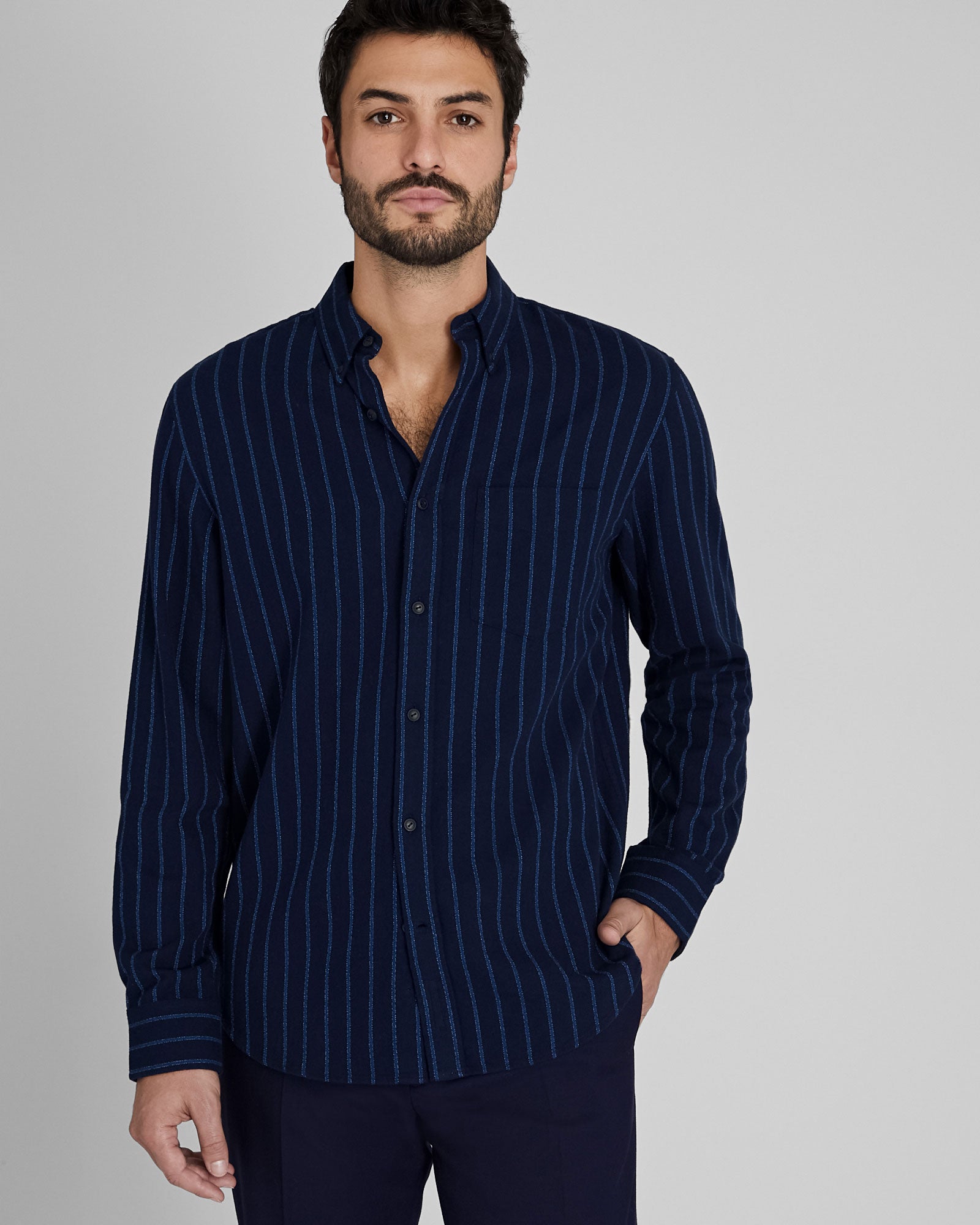 CLUB MONACO - Chemise rayée en crêpe jaspé - Indigo