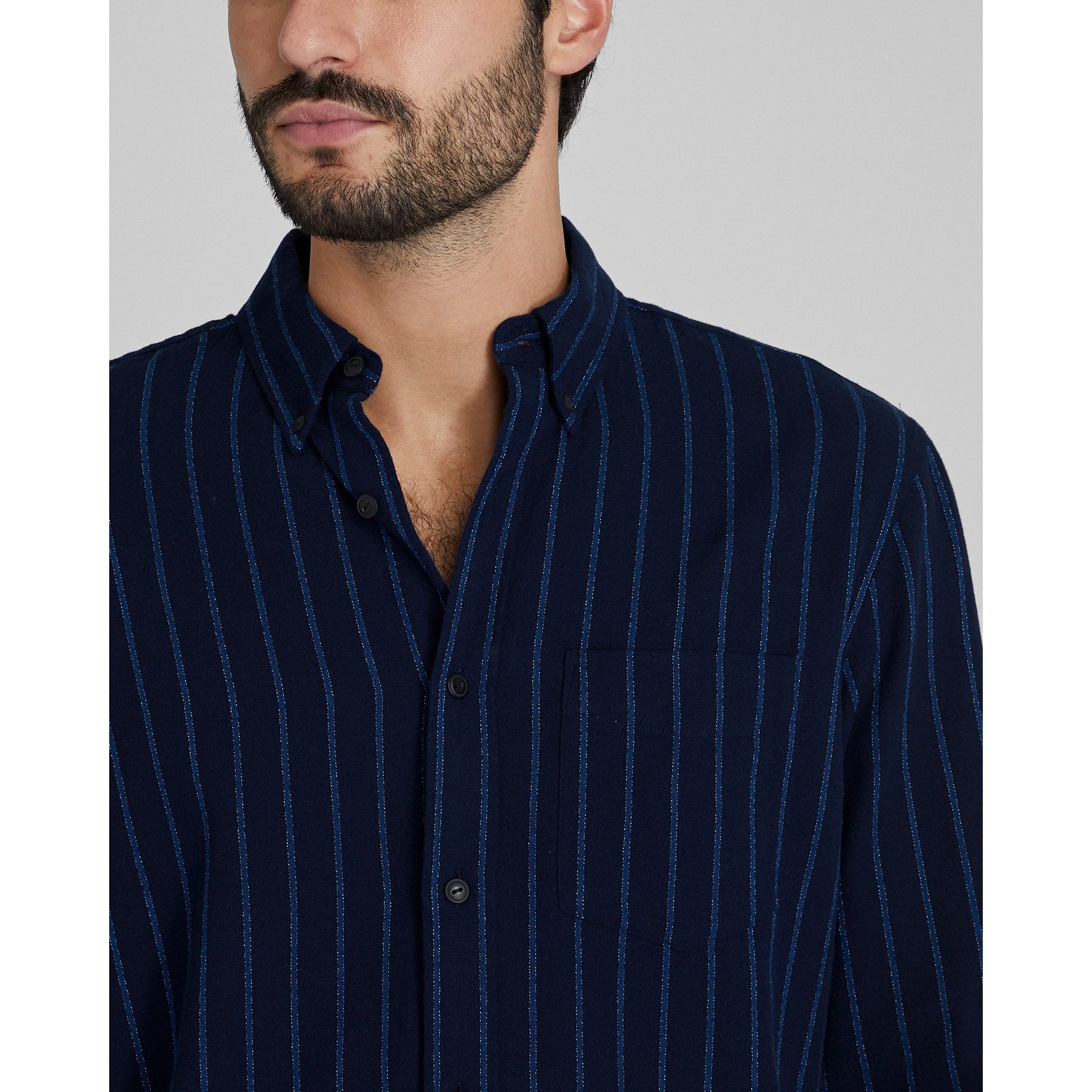 CLUB MONACO - Chemise rayée en crêpe jaspé - Indigo