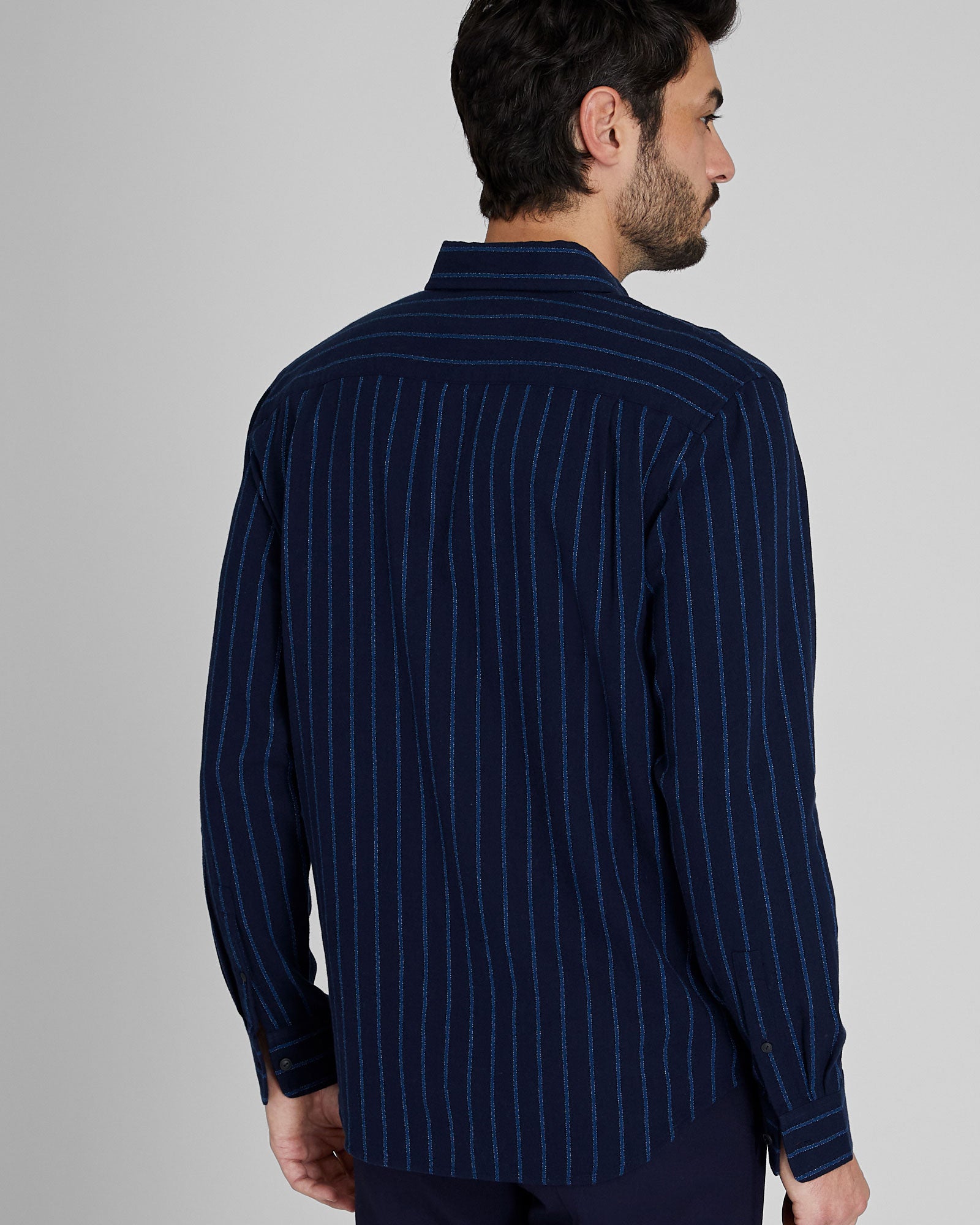 CLUB MONACO - Chemise rayée en crêpe jaspé - Indigo