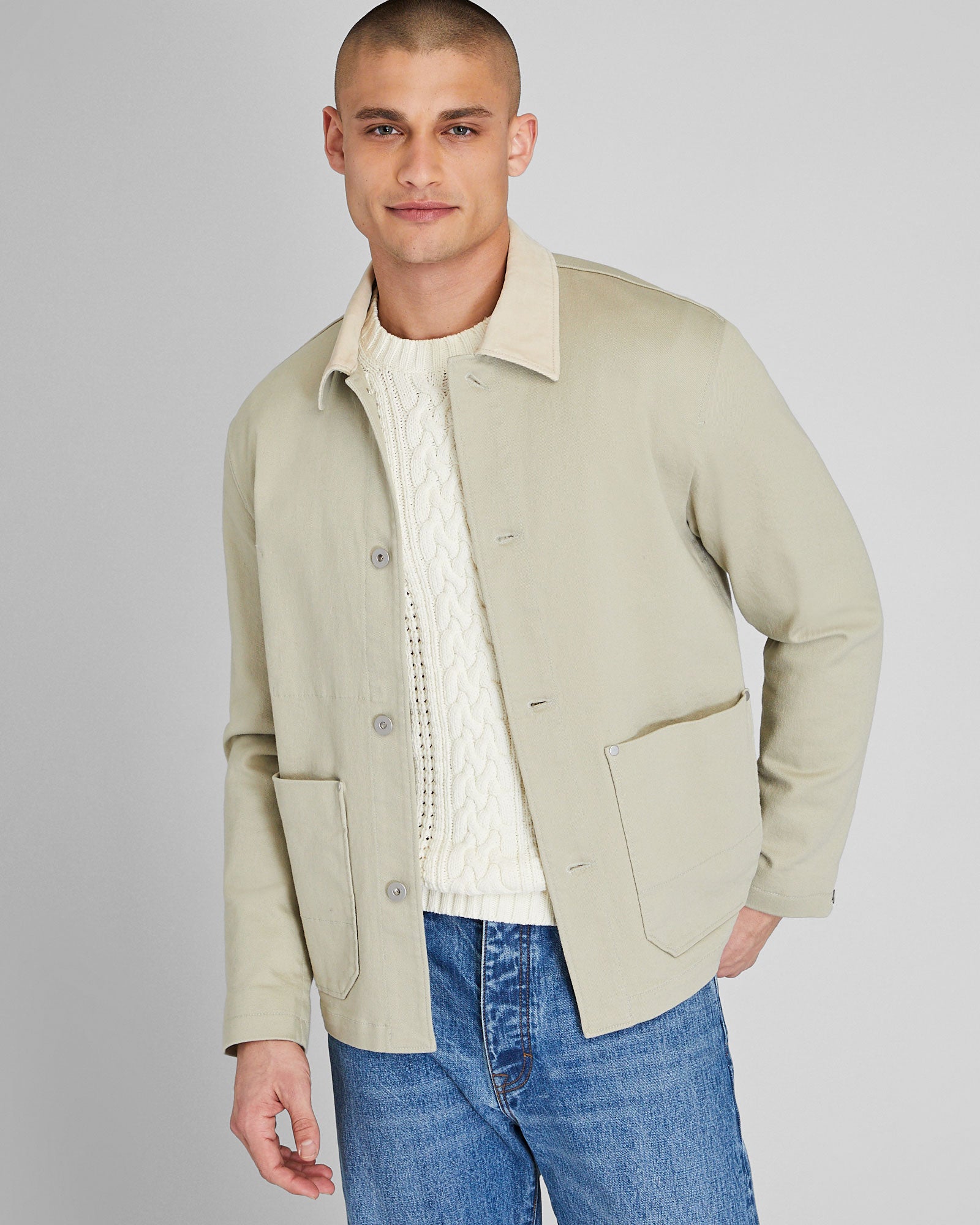 CLUB MONACO - Cord Collar Jacket - Khaki