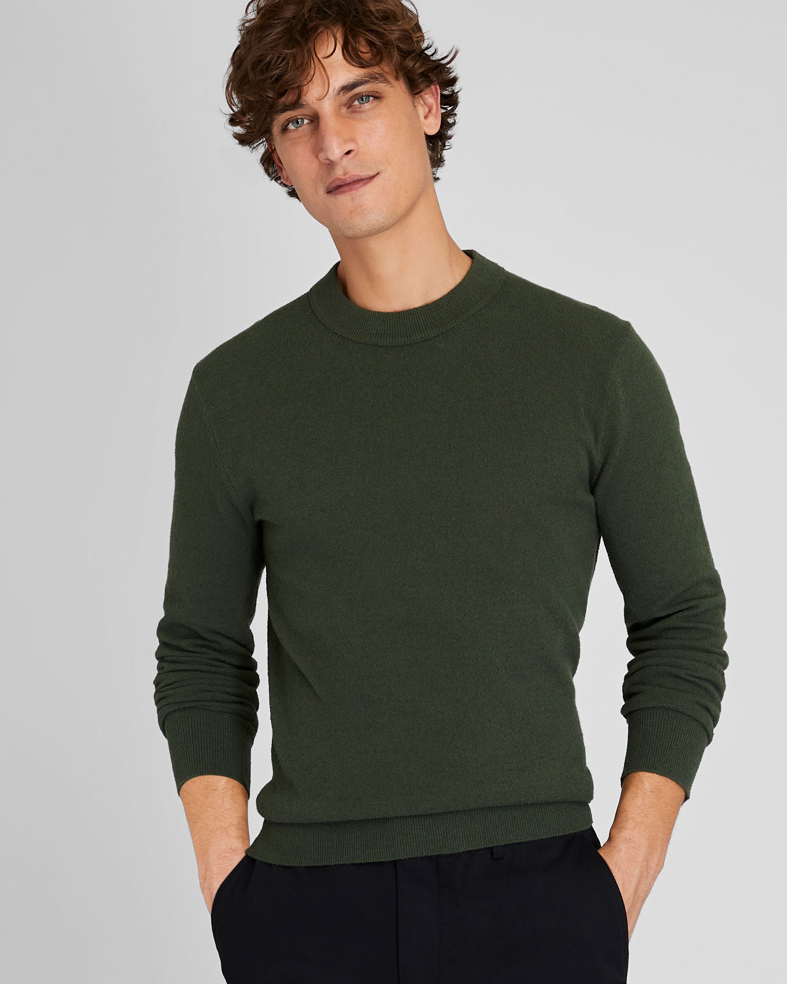 CLUB MONACO - Chandail à col ras du cou bouclé - Olive poussiéreuse