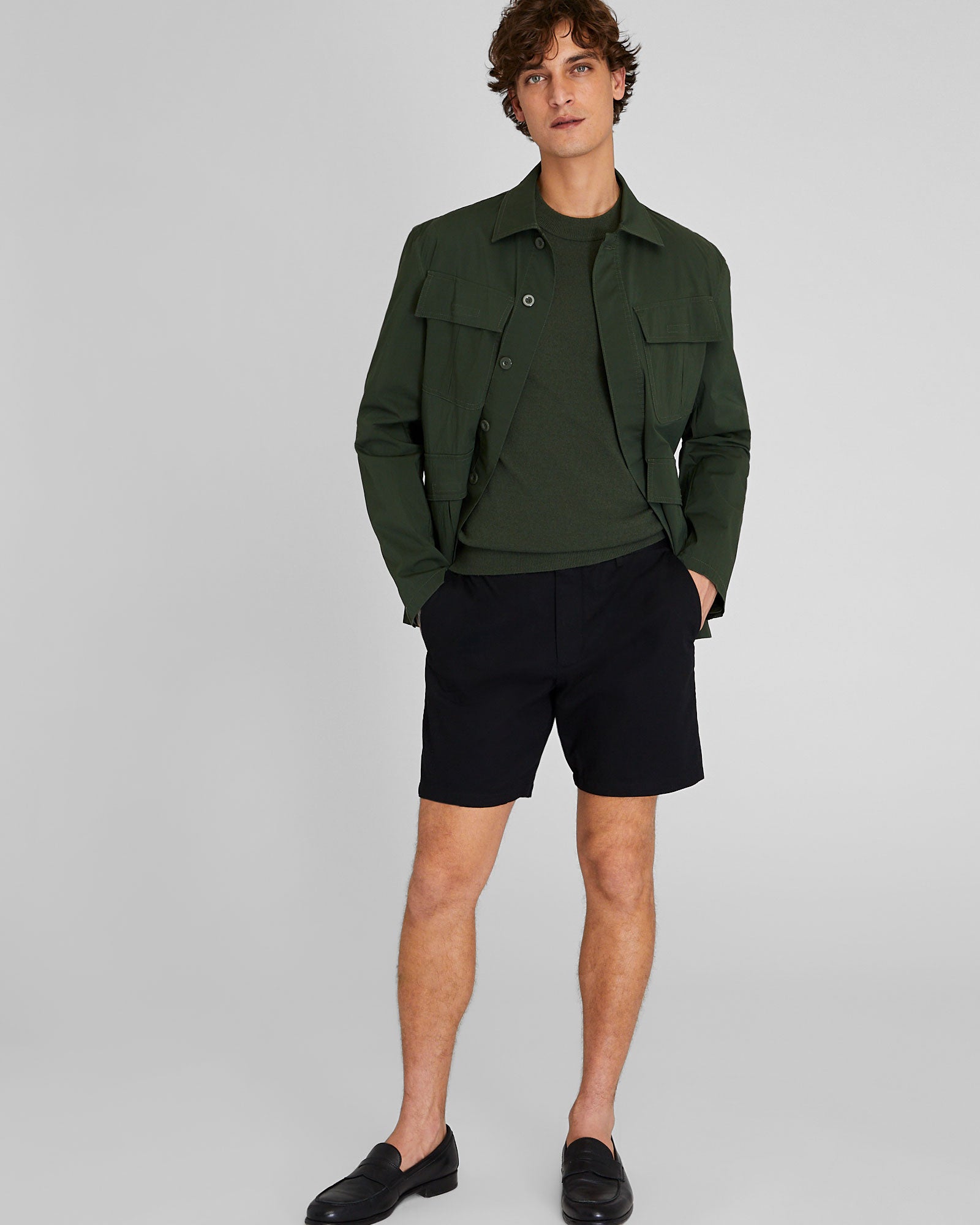 CLUB MONACO - Chandail à col ras du cou bouclé - Olive poussiéreuse
