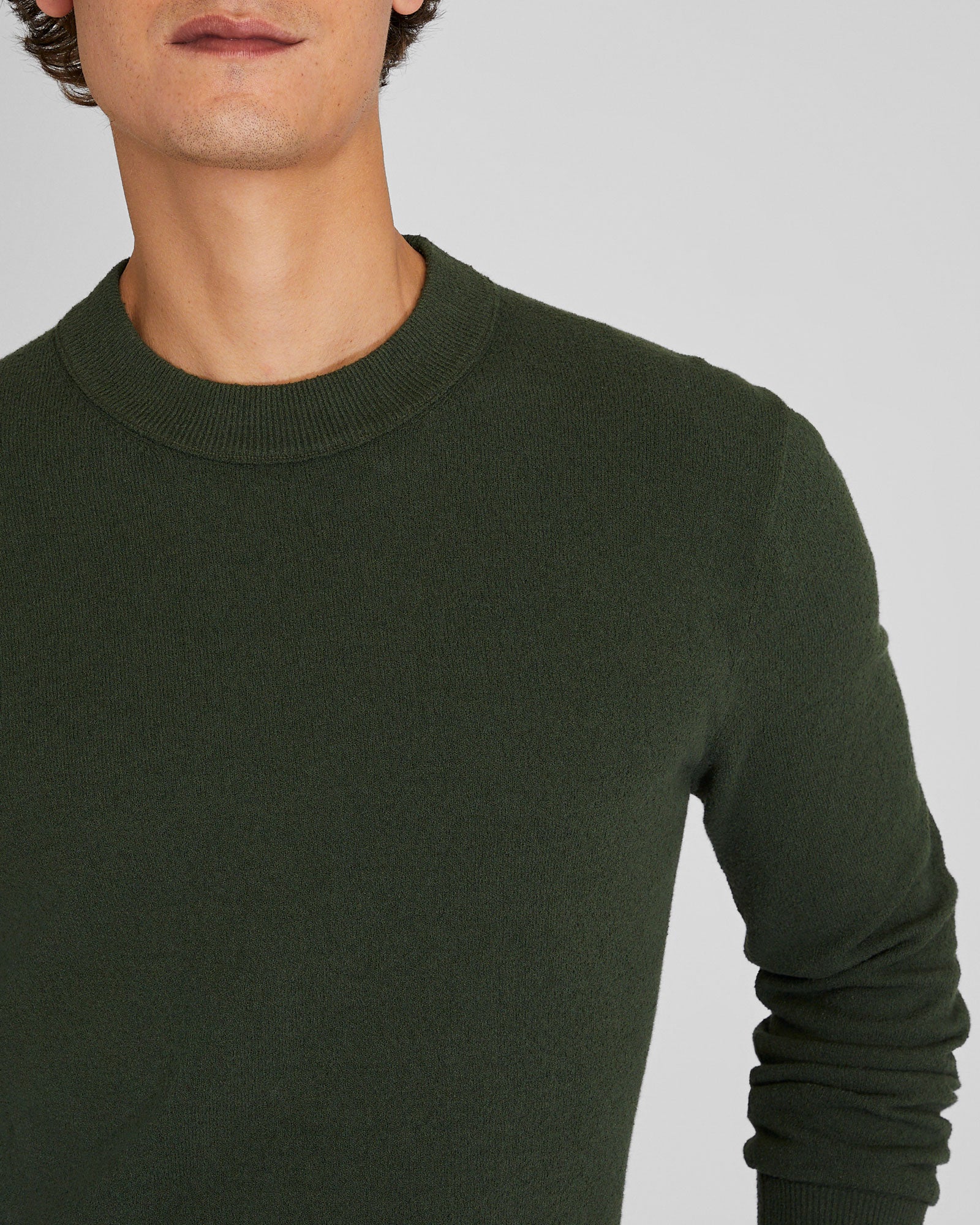 CLUB MONACO - Chandail à col ras du cou bouclé - Olive poussiéreuse