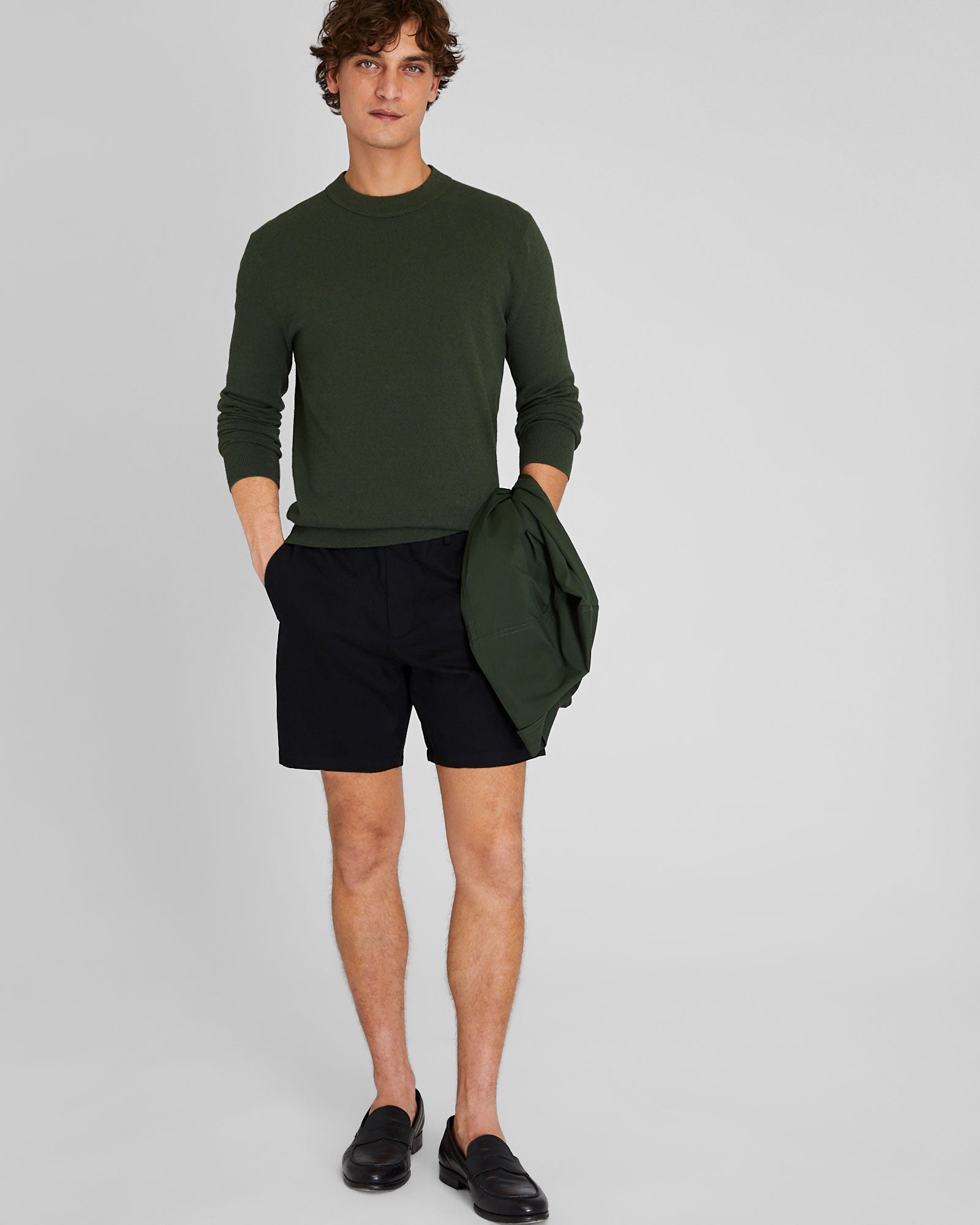 CLUB MONACO - Chandail à col ras du cou bouclé - Olive poussiéreuse