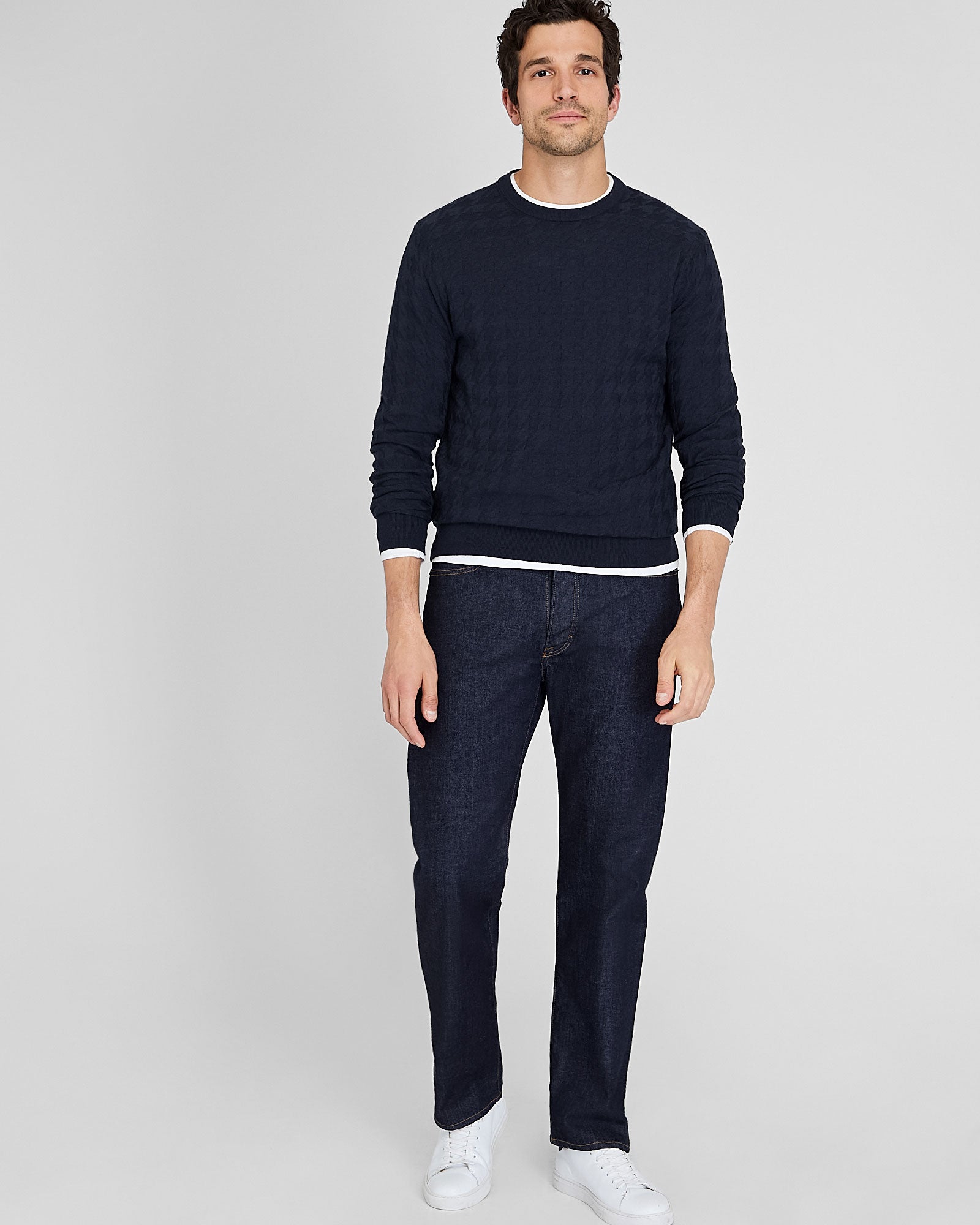 CLUB MONACO - Wool Blend Houndstooth Crewneck - Navy