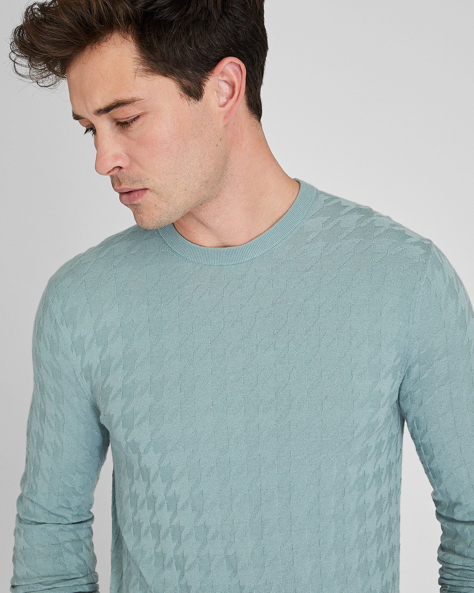 CLUB MONACO - Wool Blend Houndstooth Crewneck - Slate Grey