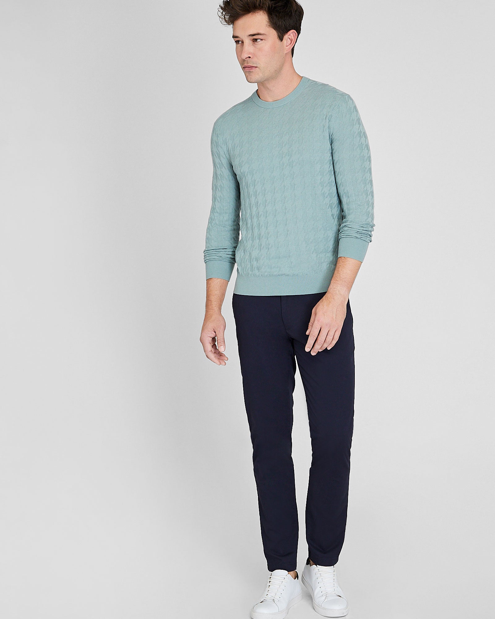 CLUB MONACO - Wool Blend Houndstooth Crewneck - Slate Grey