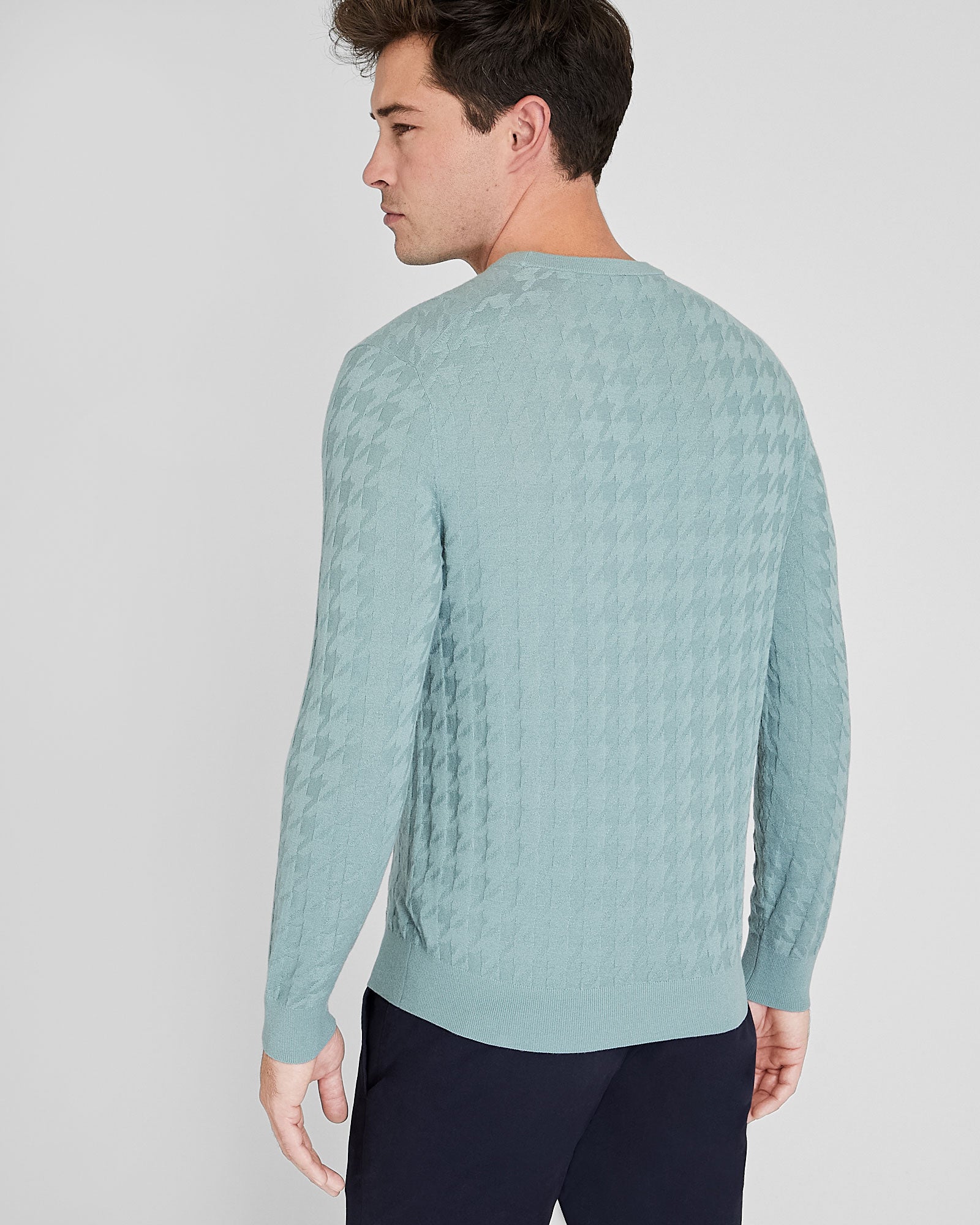CLUB MONACO - Wool Blend Houndstooth Crewneck - Slate Grey