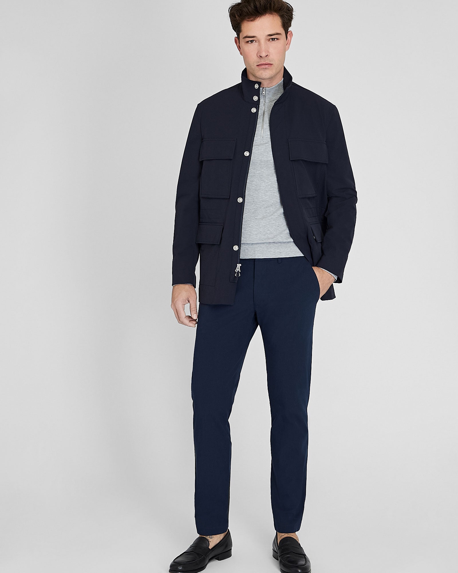CLUB MONACO - Long Sleeve Tech Quarter Zip Sweater - Medium Heather Grey