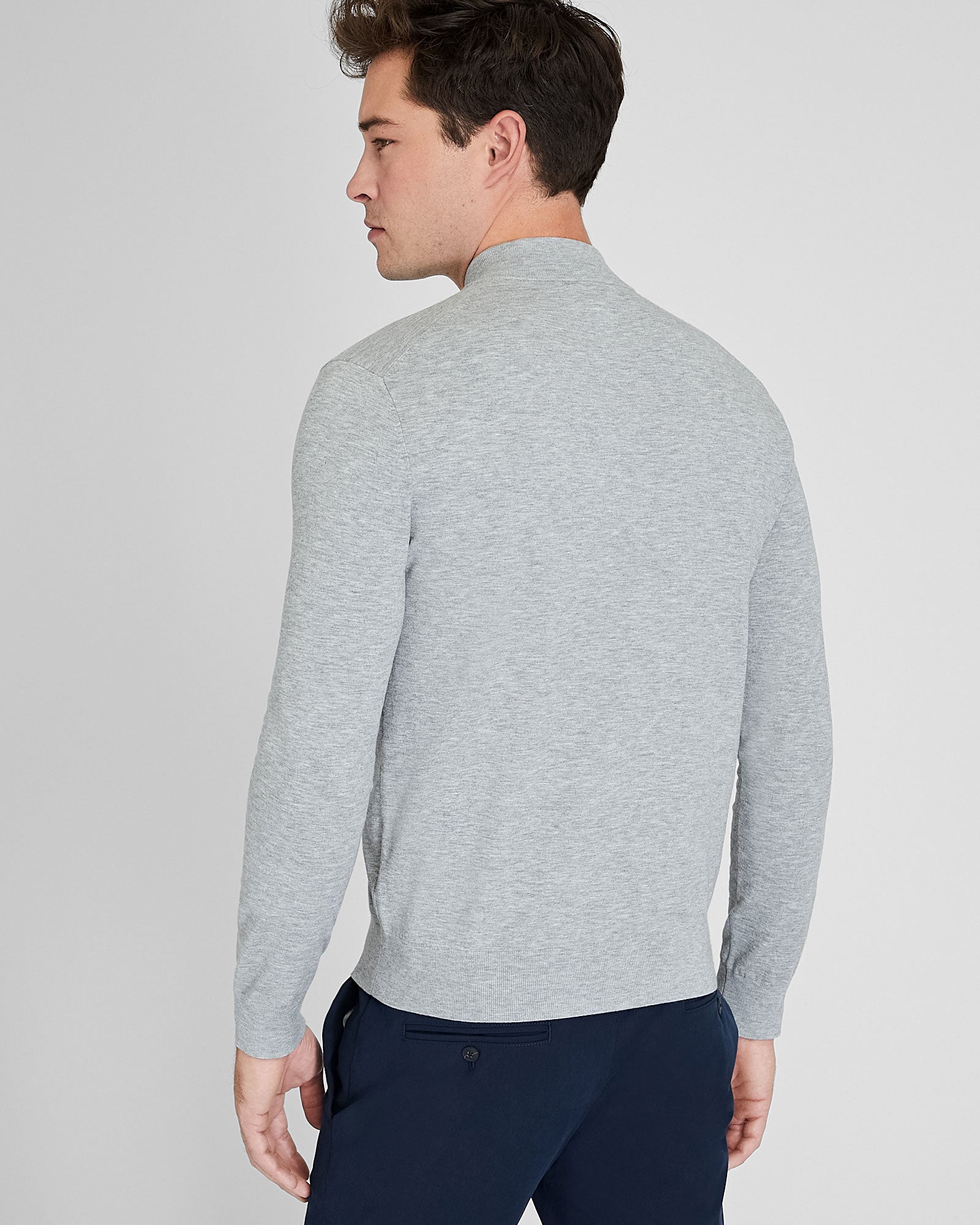 CLUB MONACO - Long Sleeve Tech Quarter Zip Sweater - Medium Heather Grey