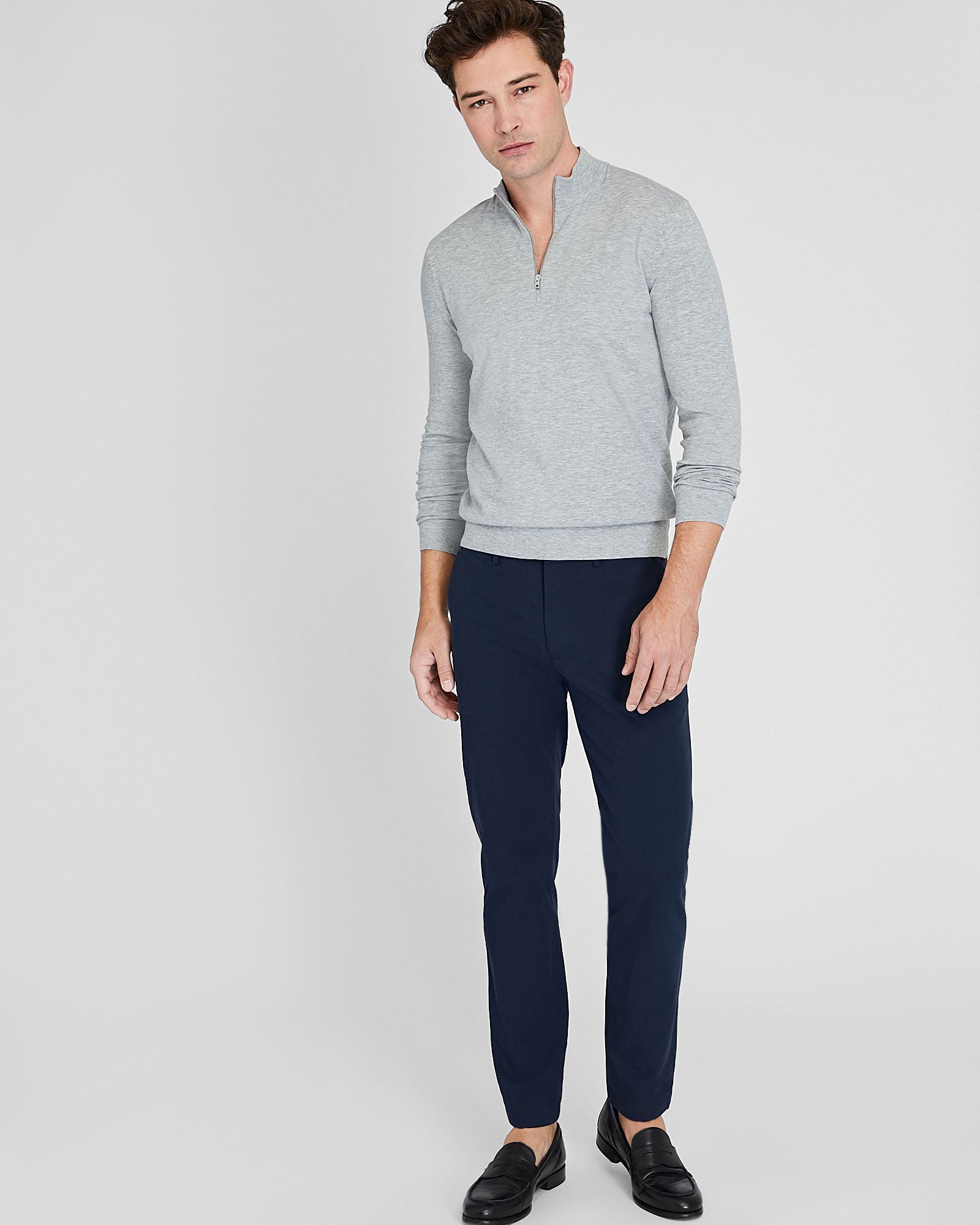 CLUB MONACO - Long Sleeve Tech Quarter Zip Sweater - Medium Heather Grey