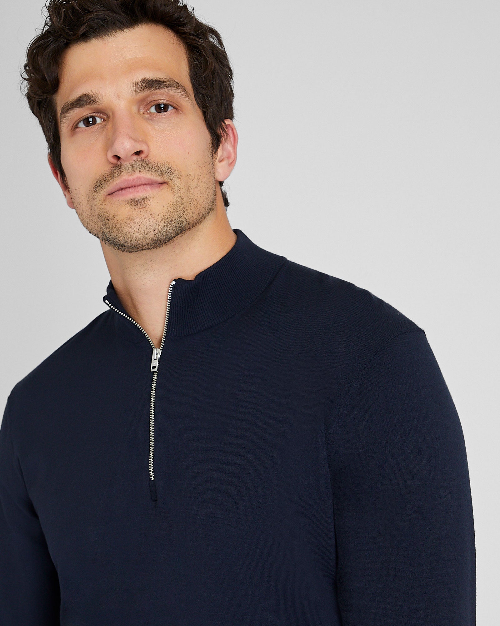 CLUB MONACO - Long Sleeve Tech Quarter Zip Sweater - Navy
