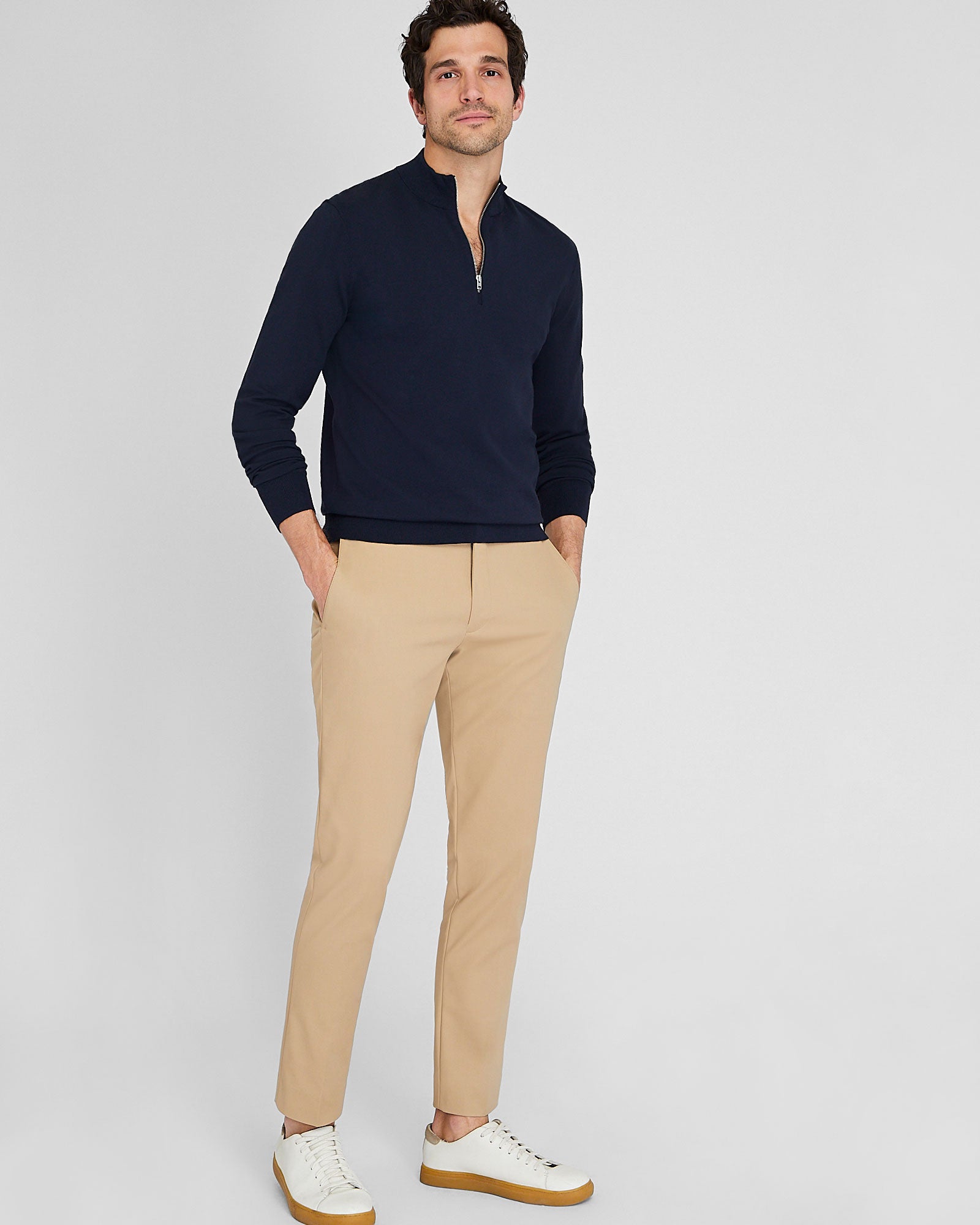 CLUB MONACO - Long Sleeve Tech Quarter Zip Sweater - Navy