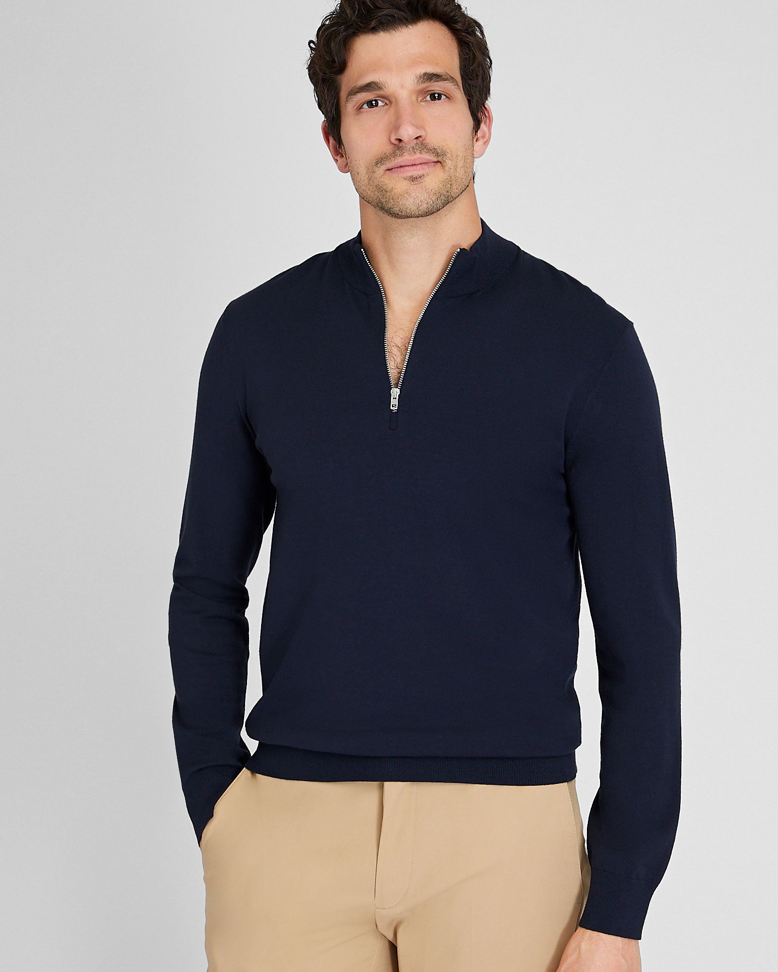 CLUB MONACO - Long Sleeve Tech Quarter Zip Sweater - Navy
