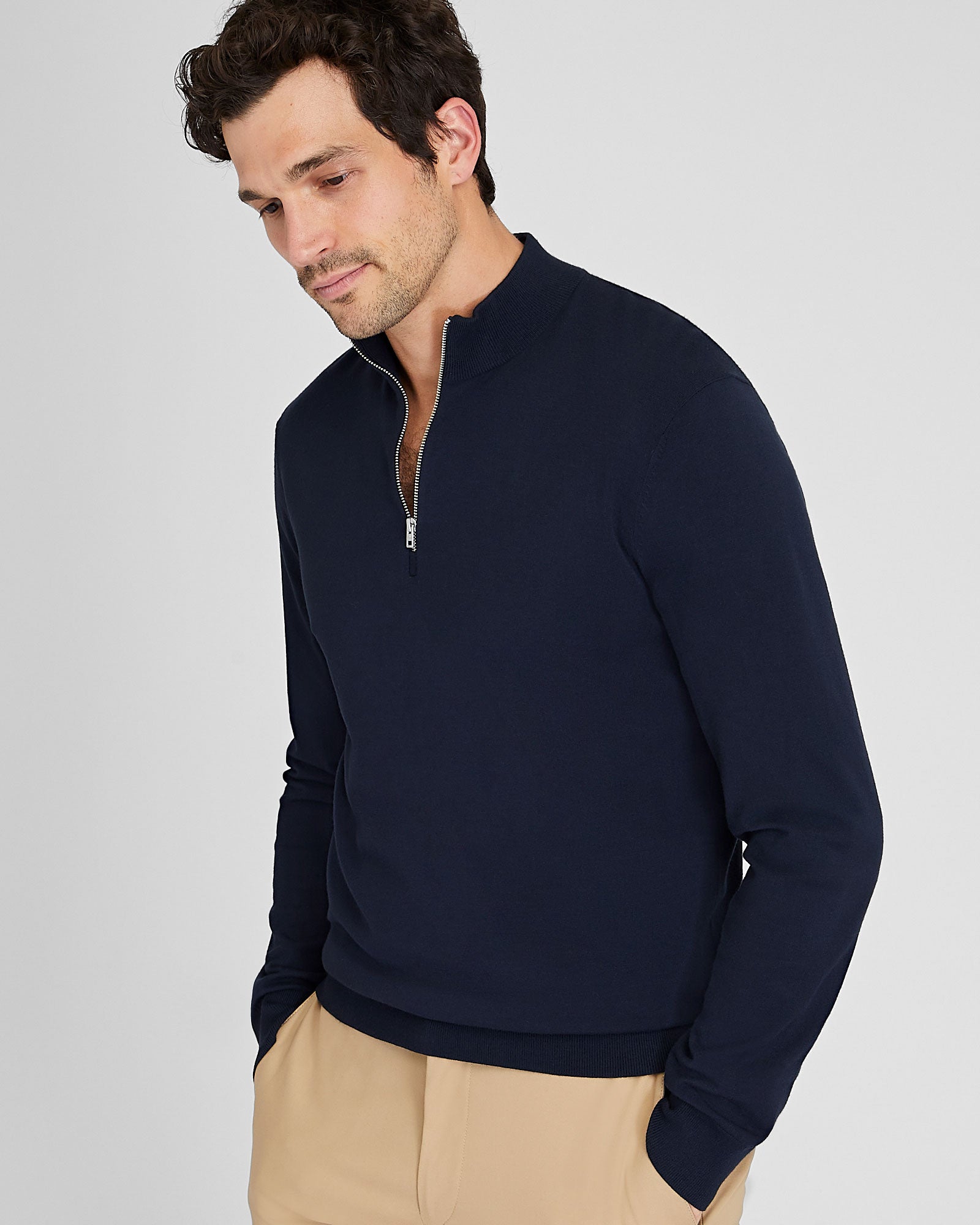 CLUB MONACO - Long Sleeve Tech Quarter Zip Sweater - Navy