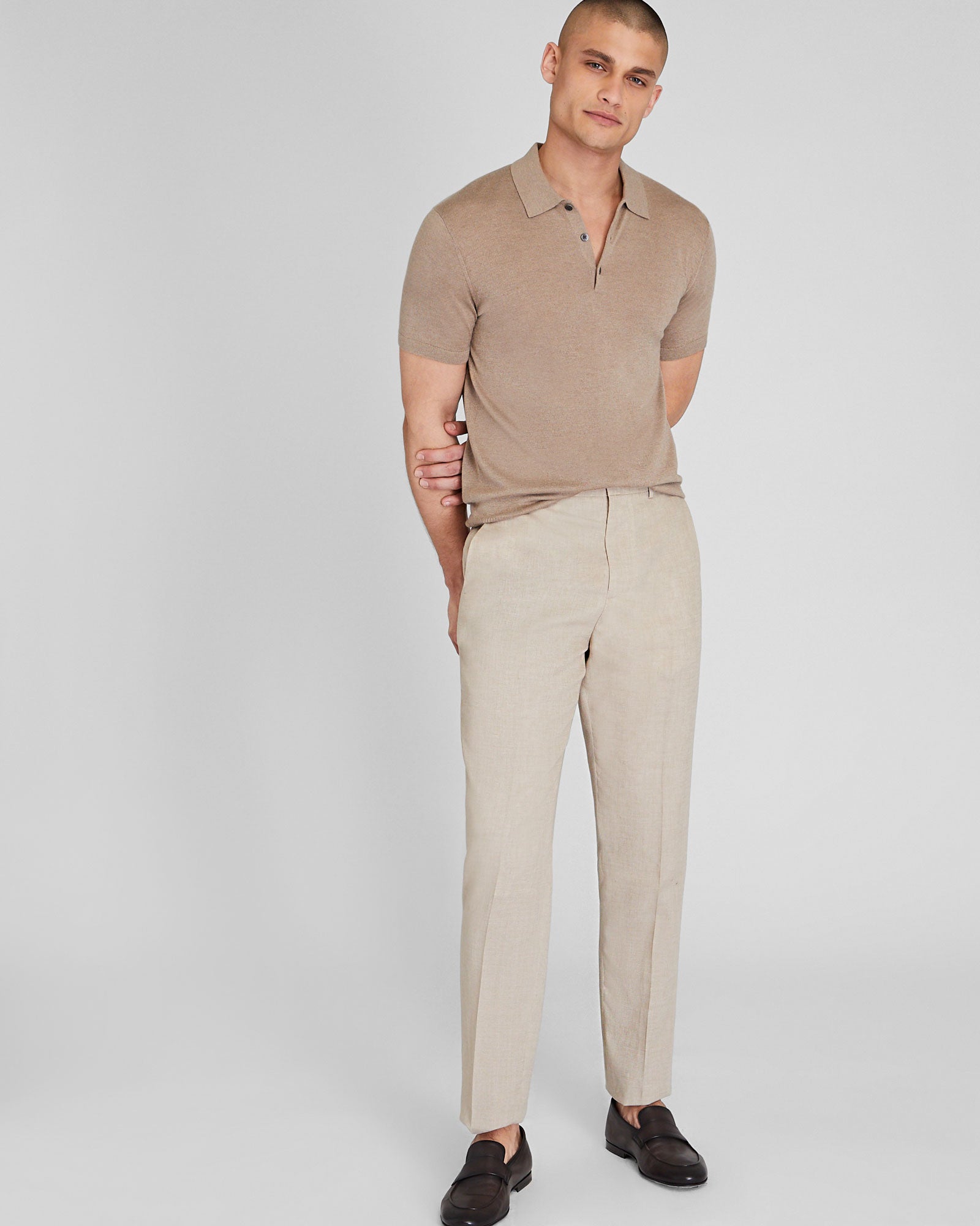 CLUB MONACO - Short Sleeve Silk Cashmere Polo - Brown