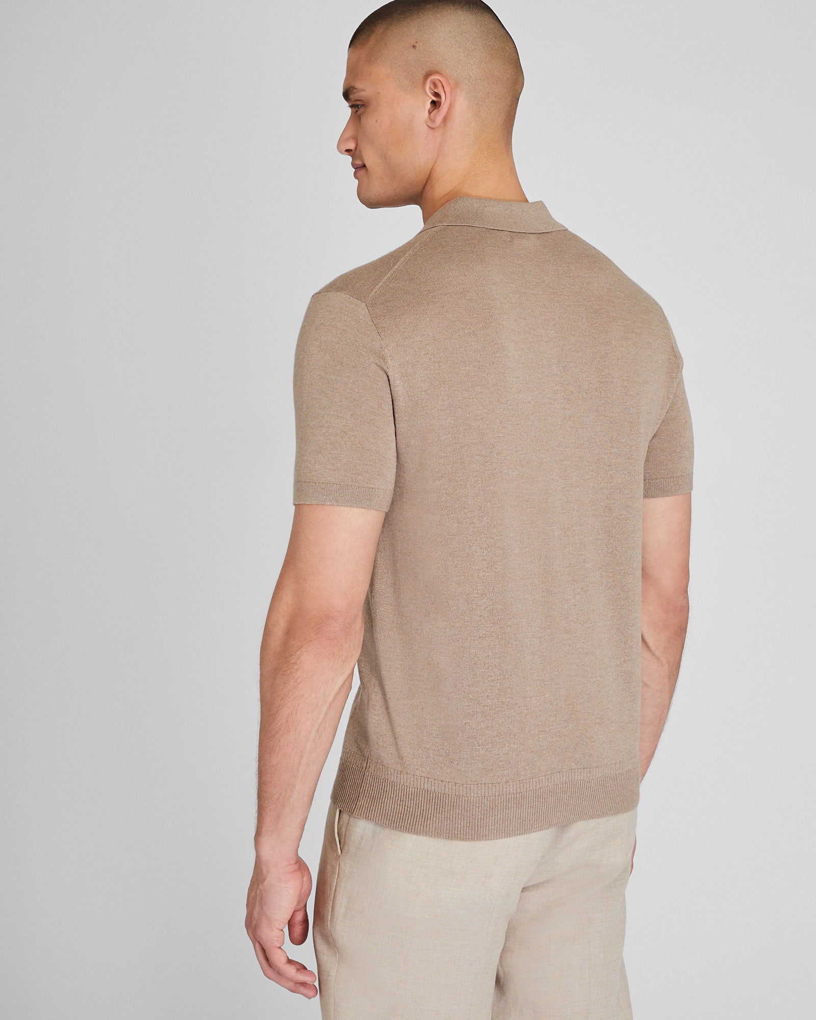 CLUB MONACO - Short Sleeve Silk Cashmere Polo - Brown