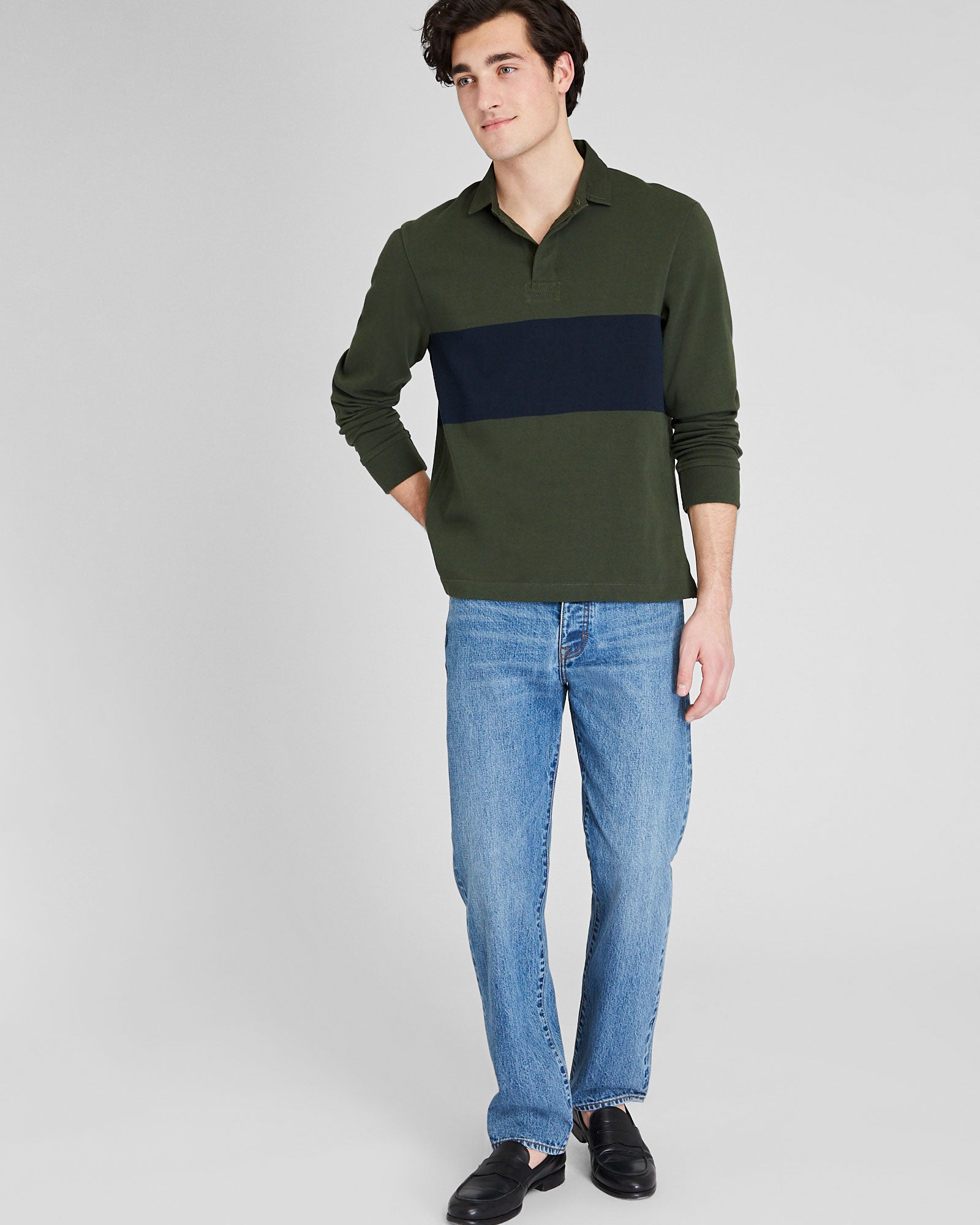 CLUB MONACO - Chandail rugby rayé - Base verte