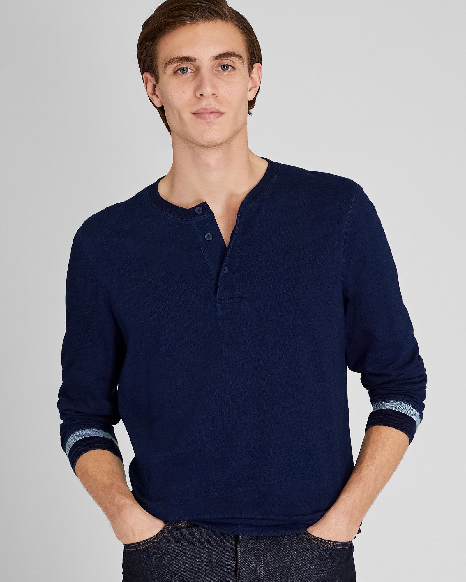 CLUB MONACO - Long-Sleeve Indigo Henley - Denim