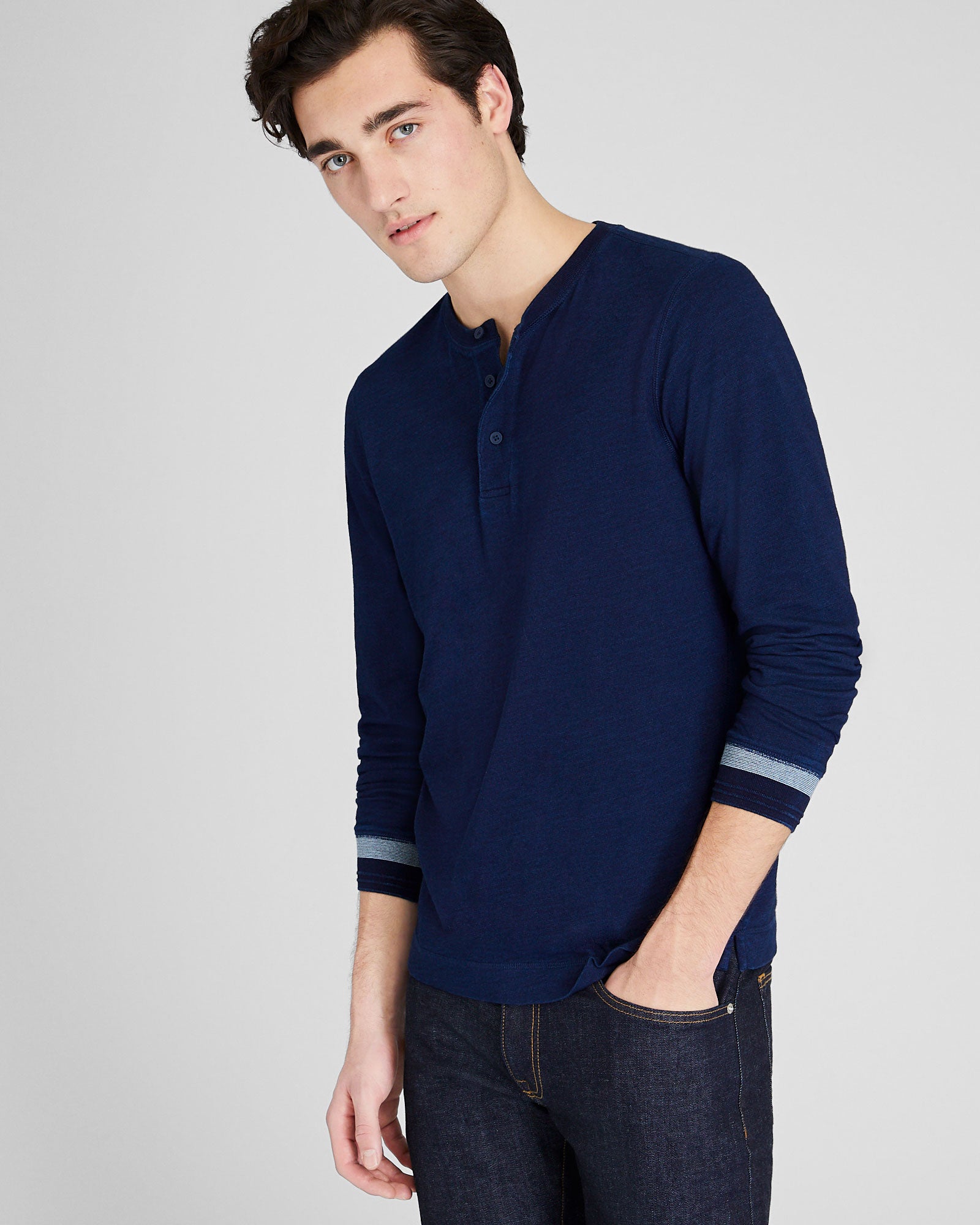CLUB MONACO - Long-Sleeve Indigo Henley - Denim