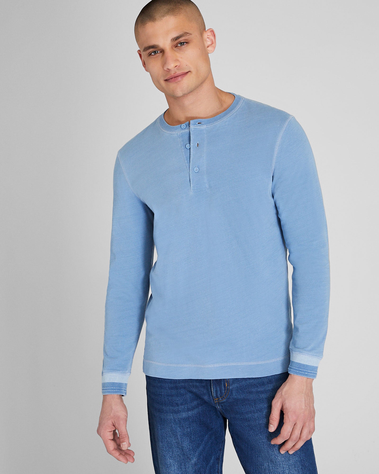 CLUB MONACO - Henley indigo à manches longues - Jean clair