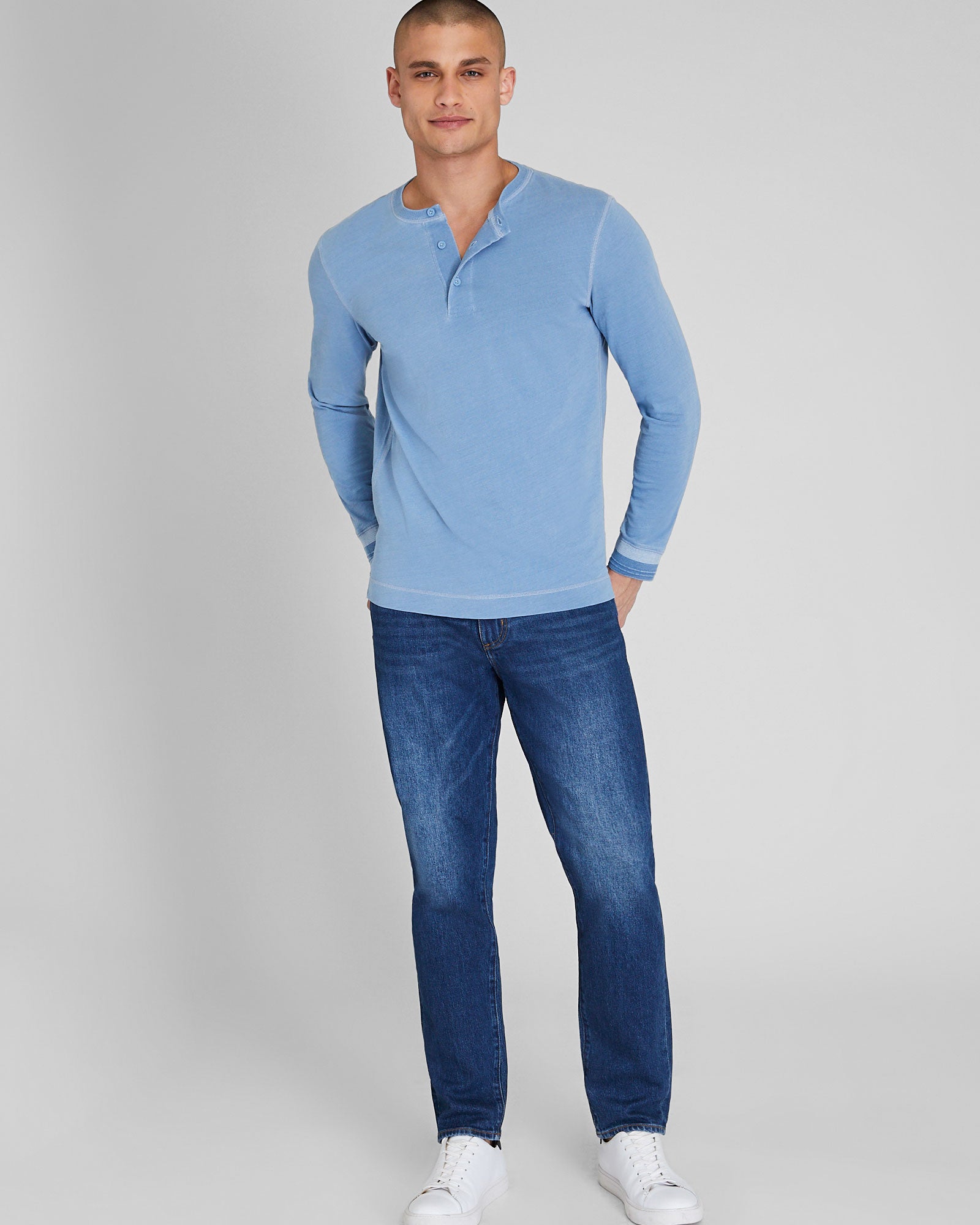 CLUB MONACO - Henley indigo à manches longues - Jean clair
