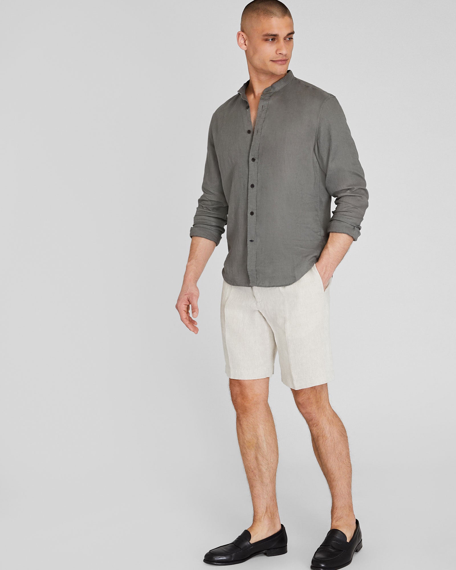CLUB MONACO - Pleated Linen Short - Oatmeal