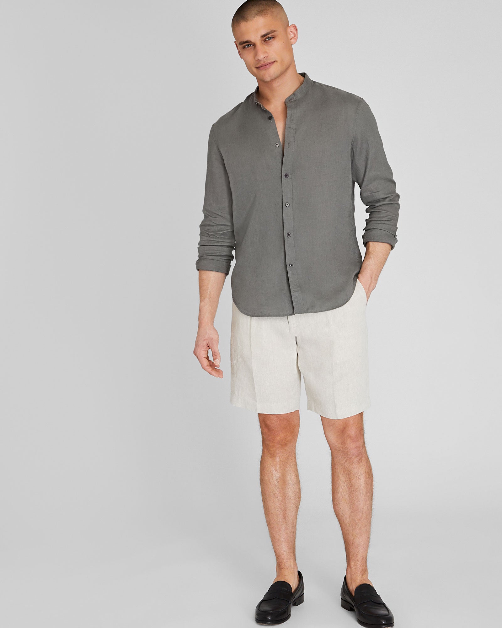 CLUB MONACO - Pleated Linen Short - Oatmeal
