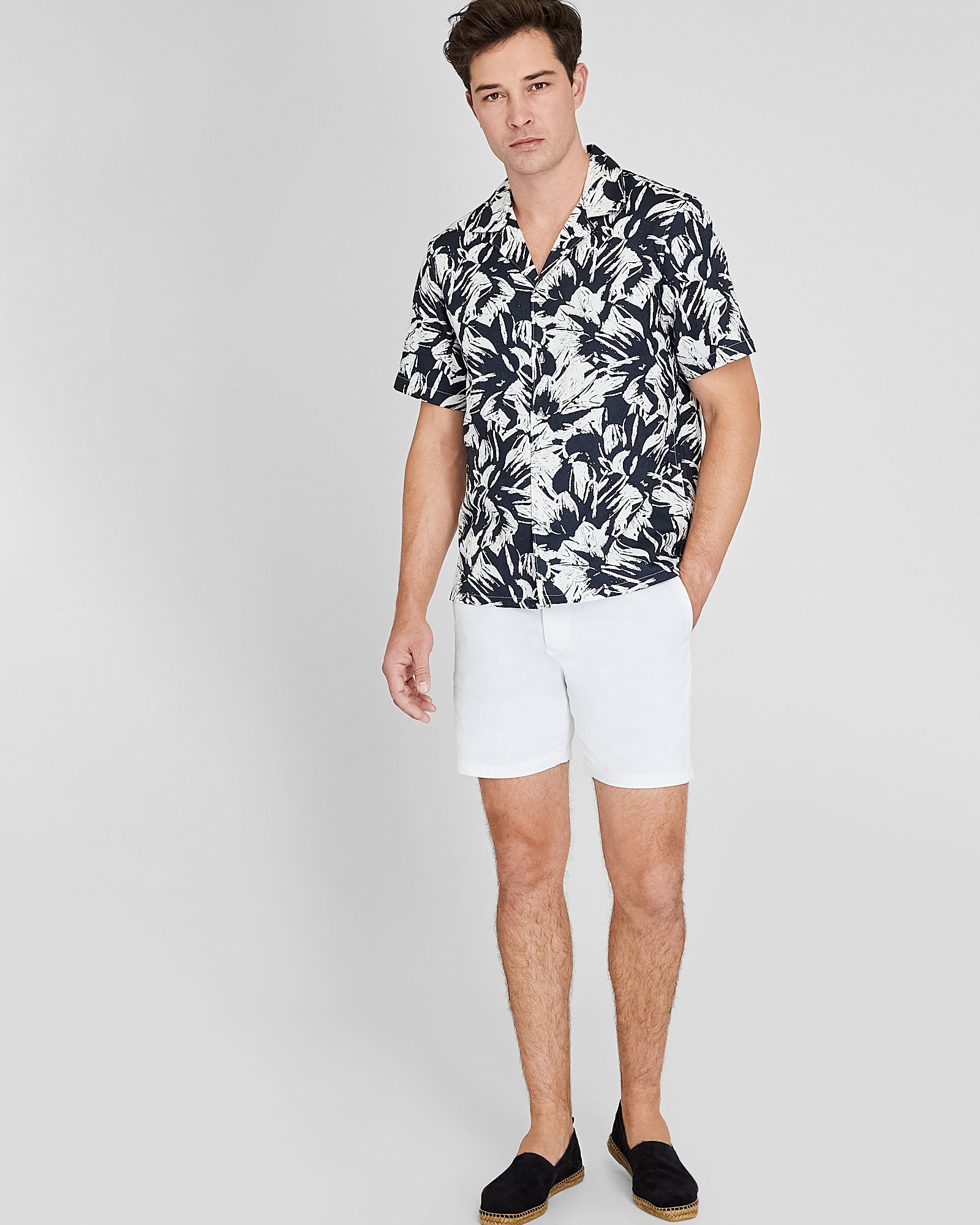 CLUB MONACO - Short Sleeve Camp Collar Mojito Floral Print Shirt - Navy