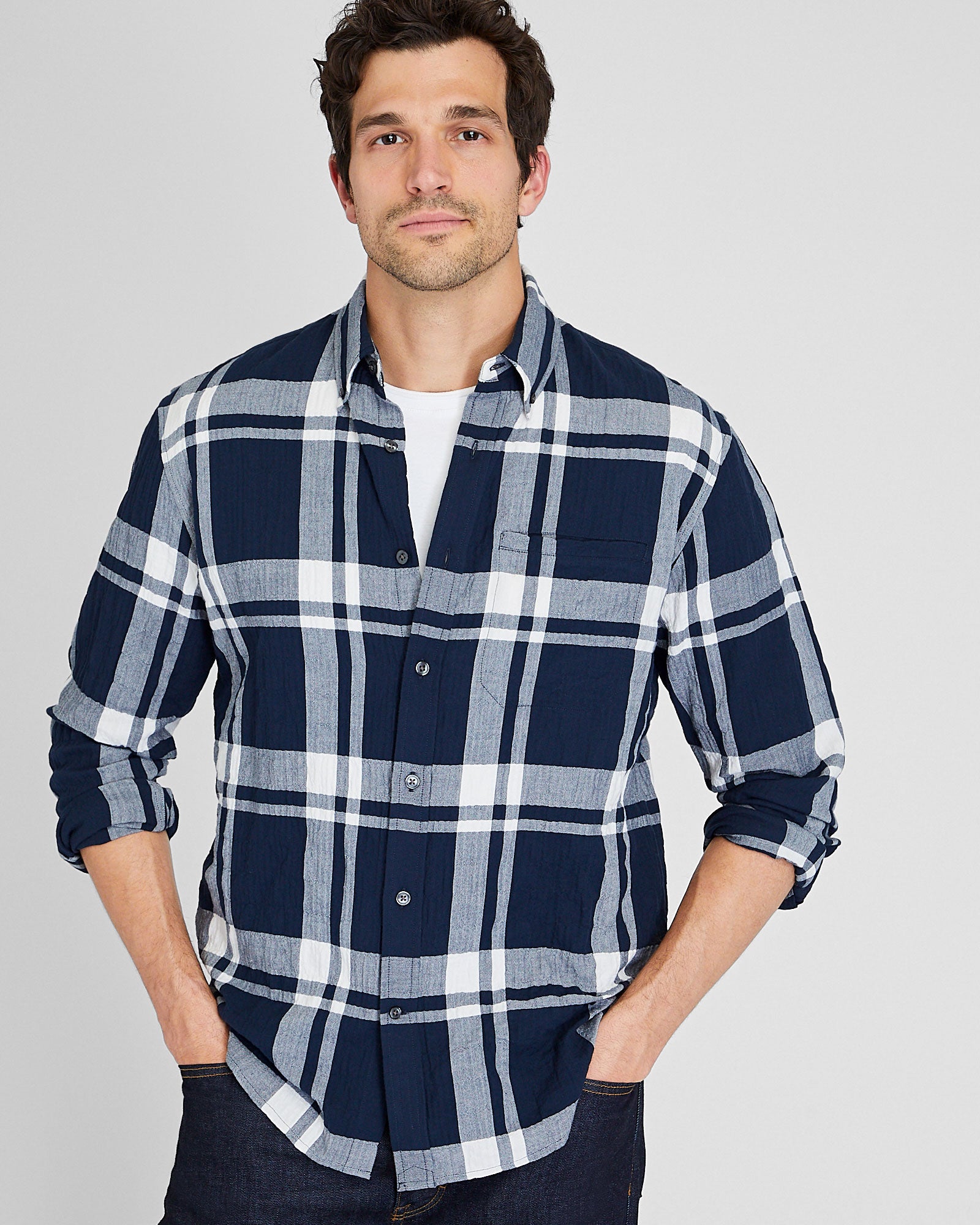 CLUB MONACO - Chemise à carreaux standard - Marine