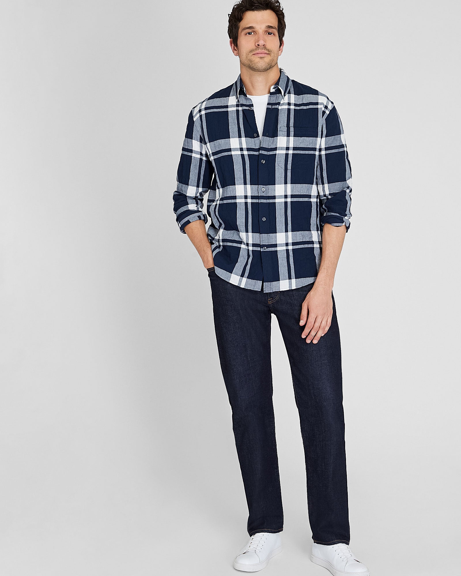 CLUB MONACO - Chemise à carreaux standard - Marine