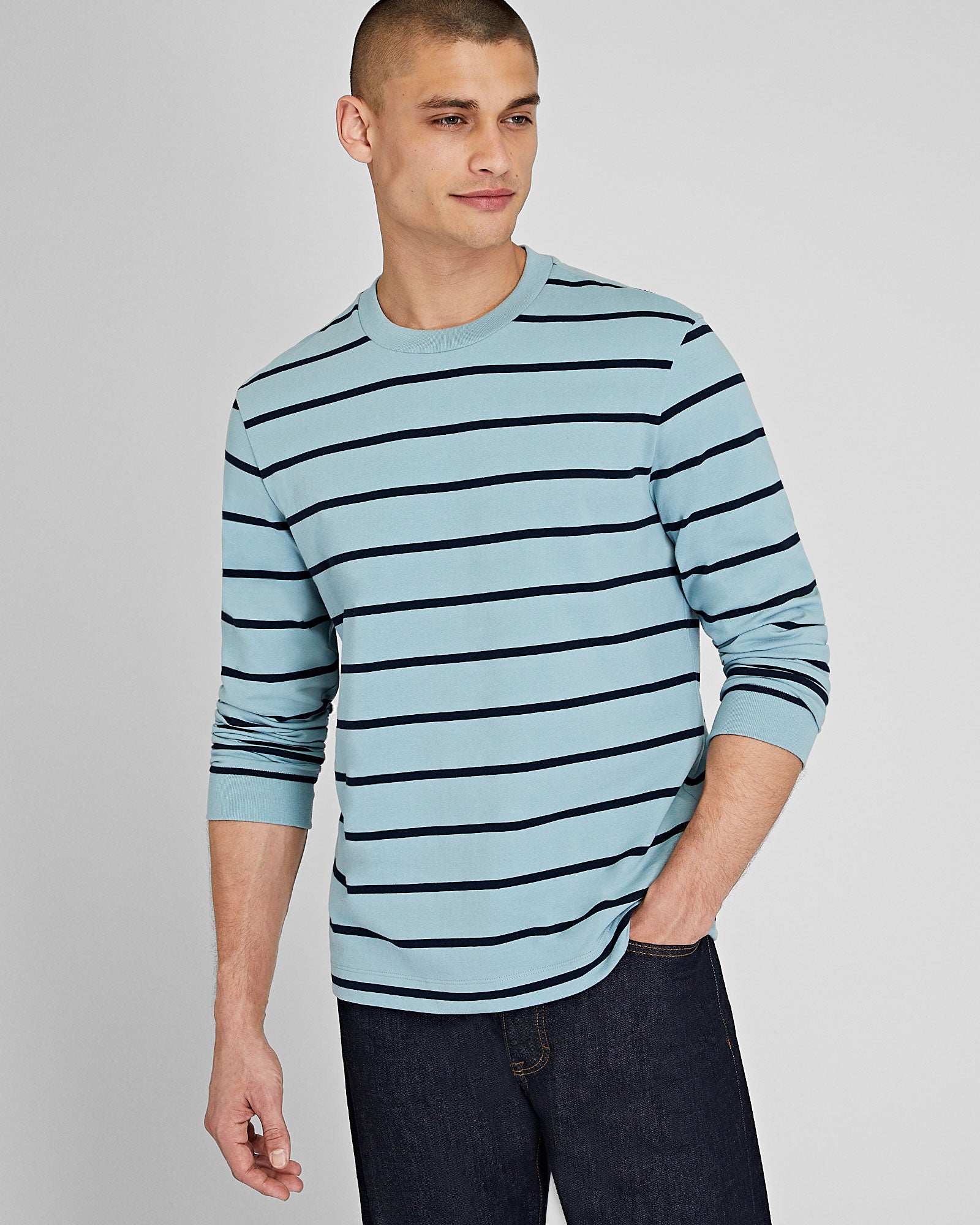 CLUB MONACO - T-shirt à manches longues rayé - Rayure Bleue
