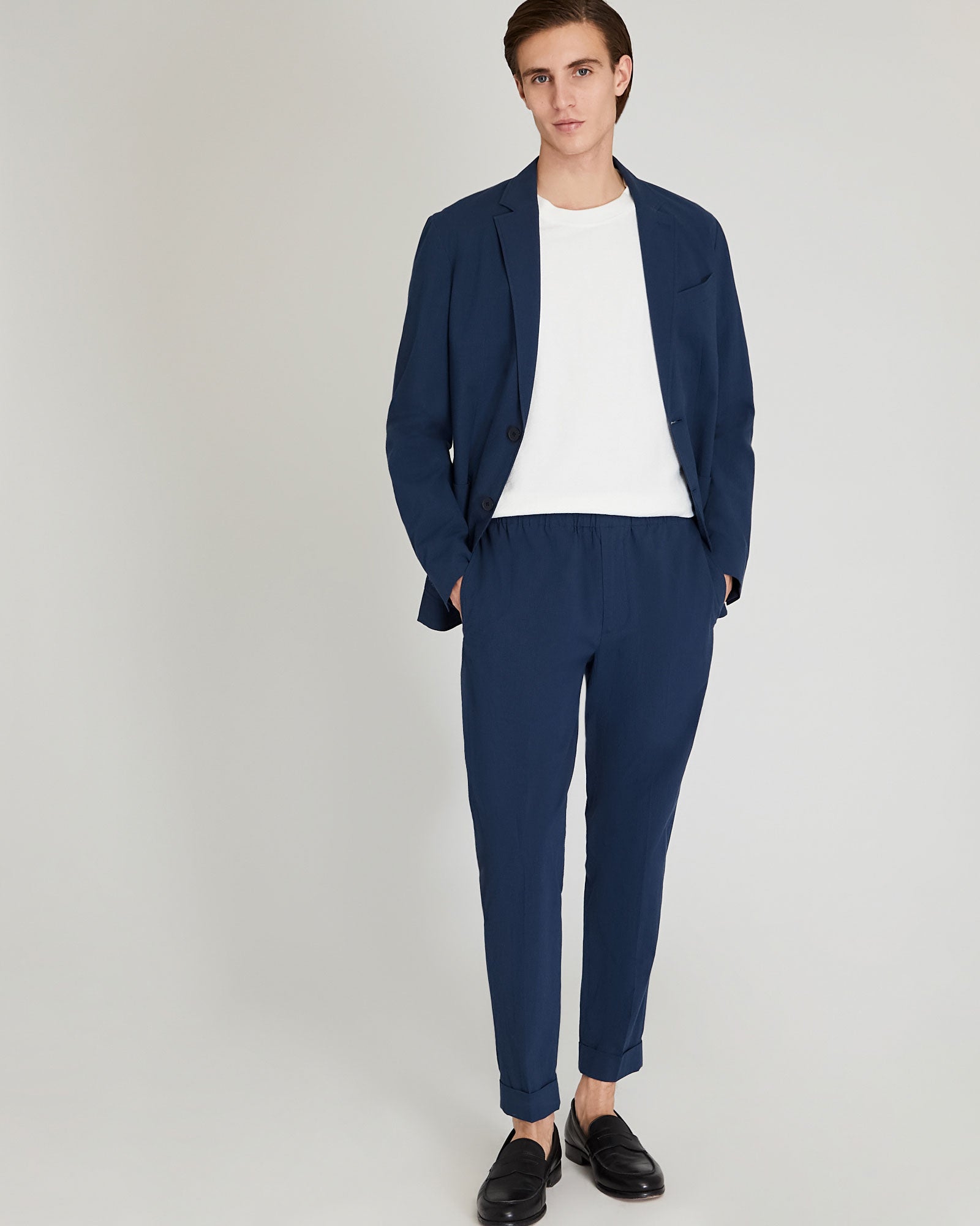 CLUB MONACO - Seersucker Elasticated Trouser - Navy Mix