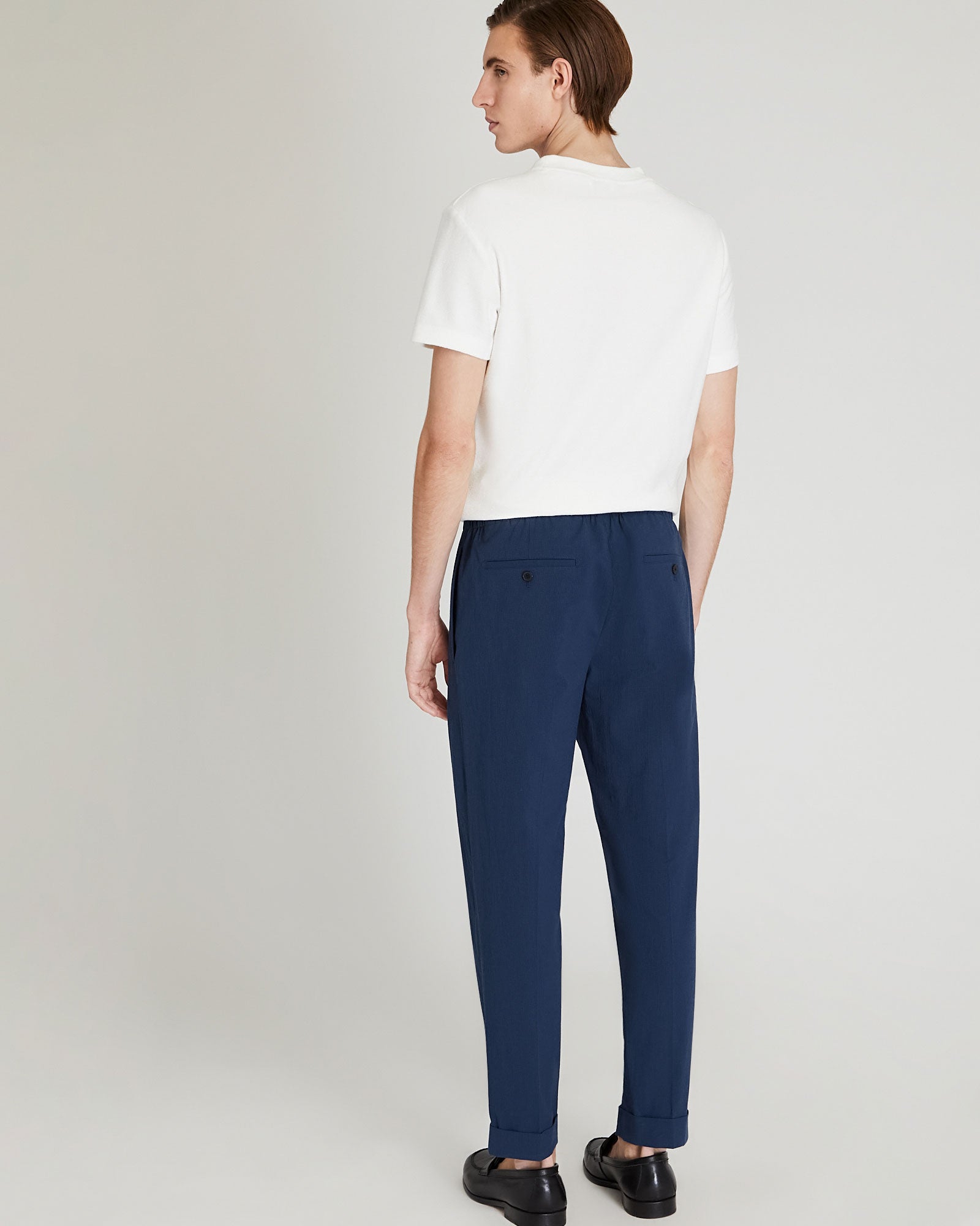 CLUB MONACO - Seersucker Elasticated Trouser - Navy Mix