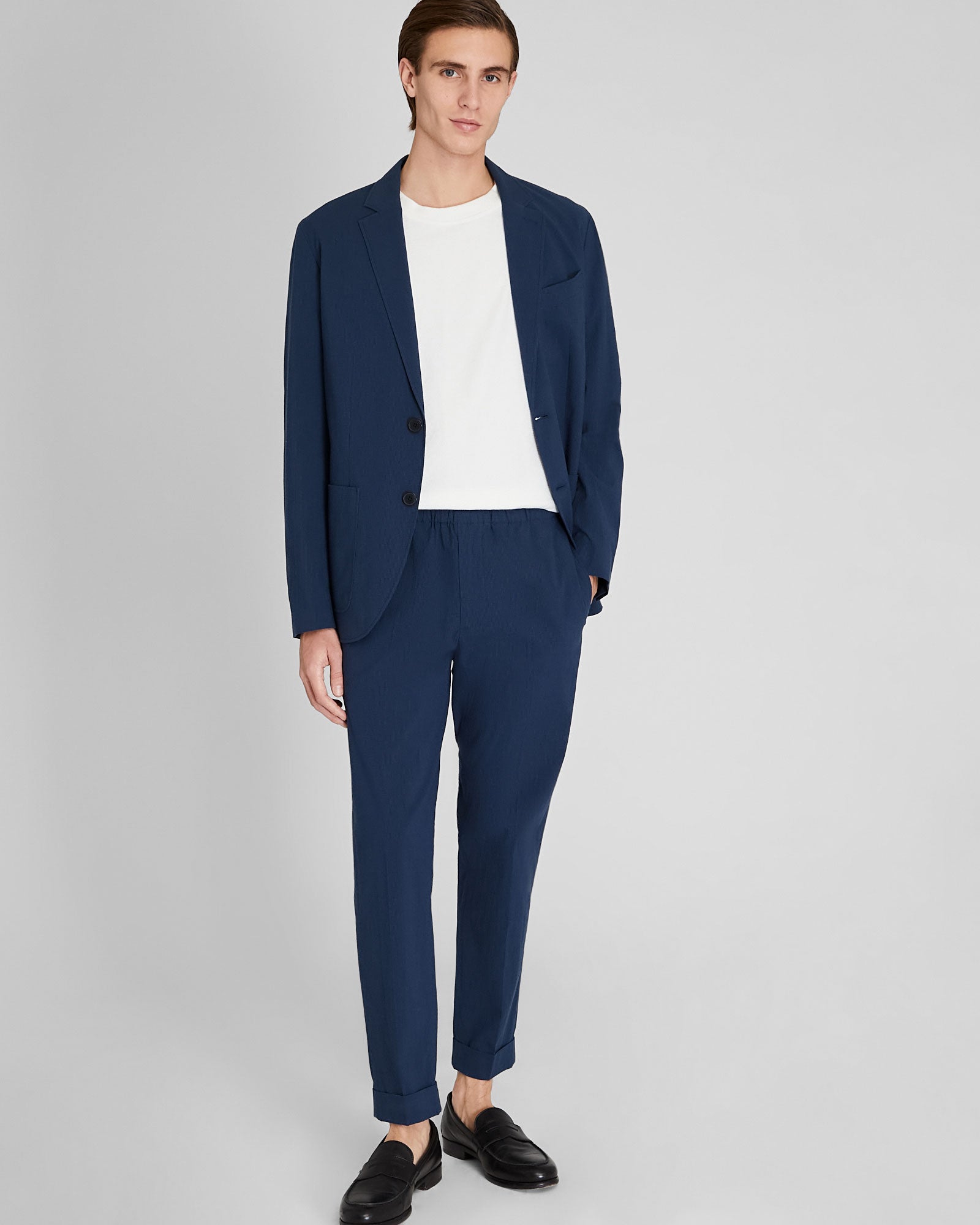 CLUB MONACO - Seersucker Elasticated Trouser - Navy Mix